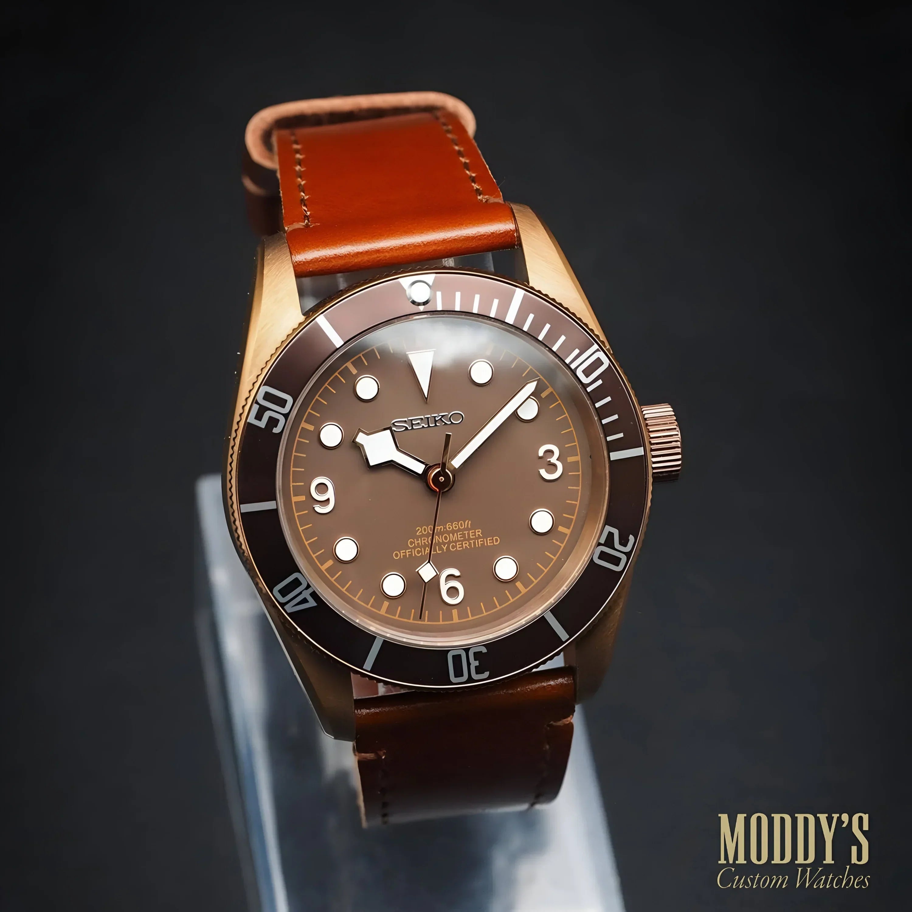 Seiko mod Tudor bronze diver watch with meticulous craftsmanship