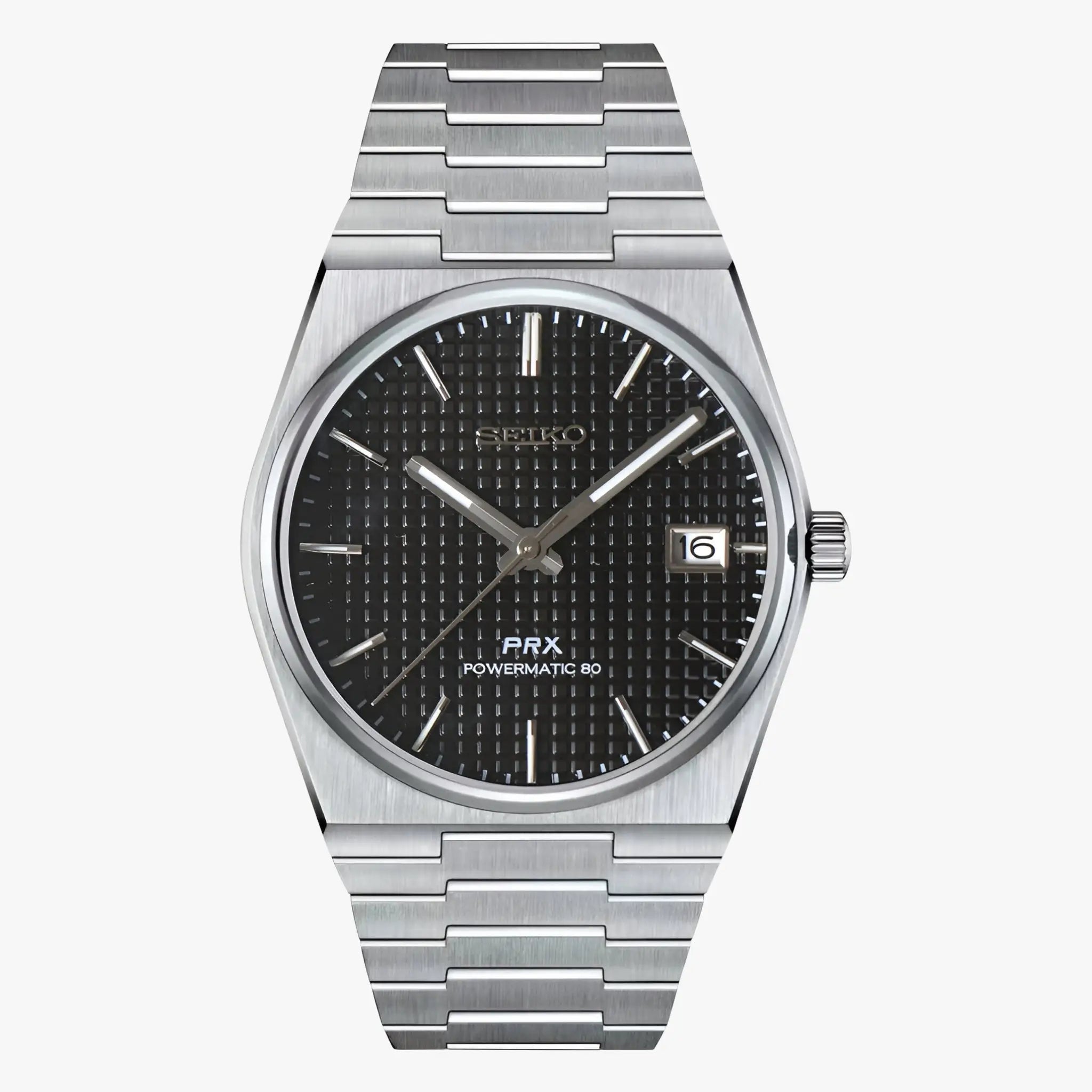 Seiko PRX mod with NH35 automatic movement, black textured dial