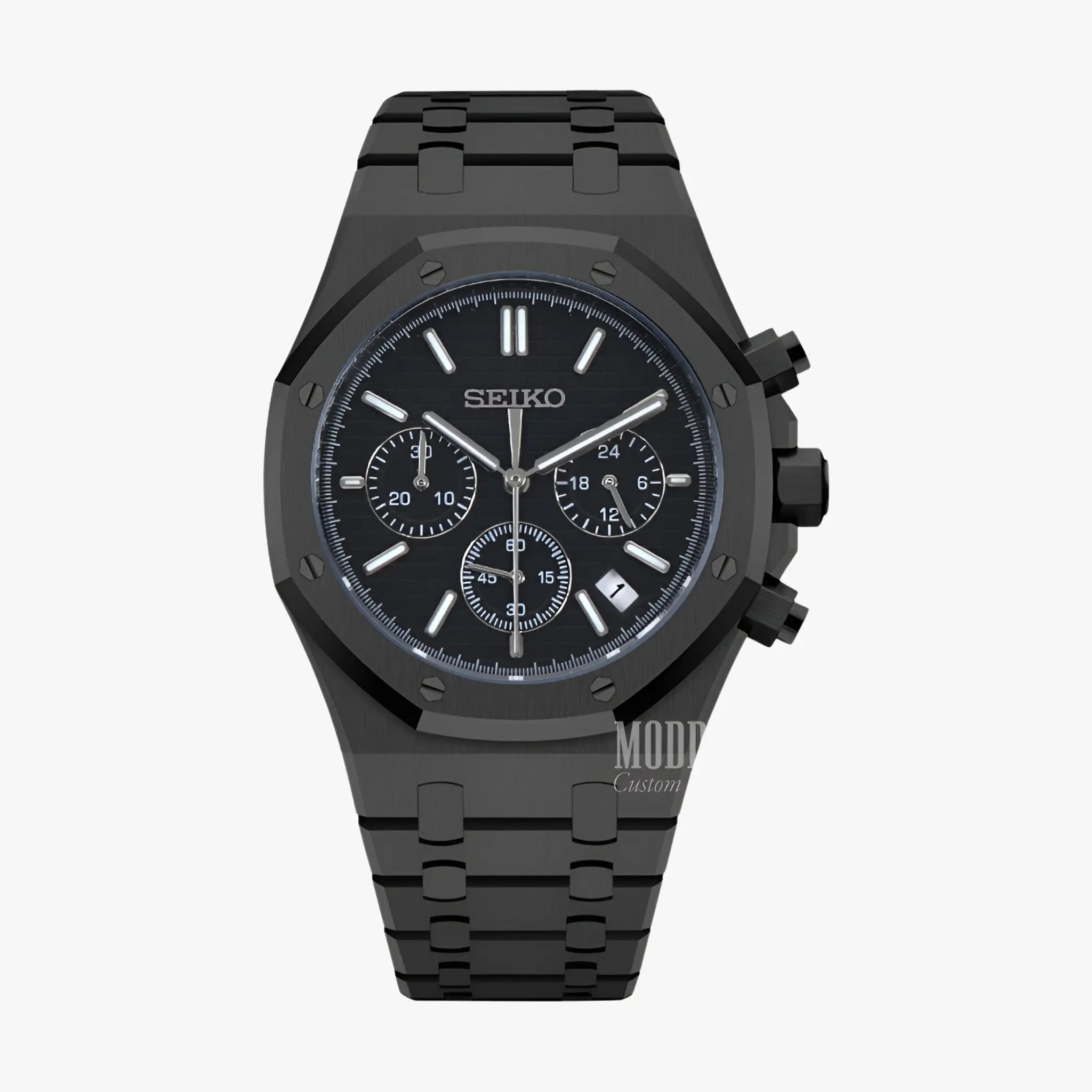 Royal Seikoak Chrono Triple Black watch with Seiko VK63 hybrid movement