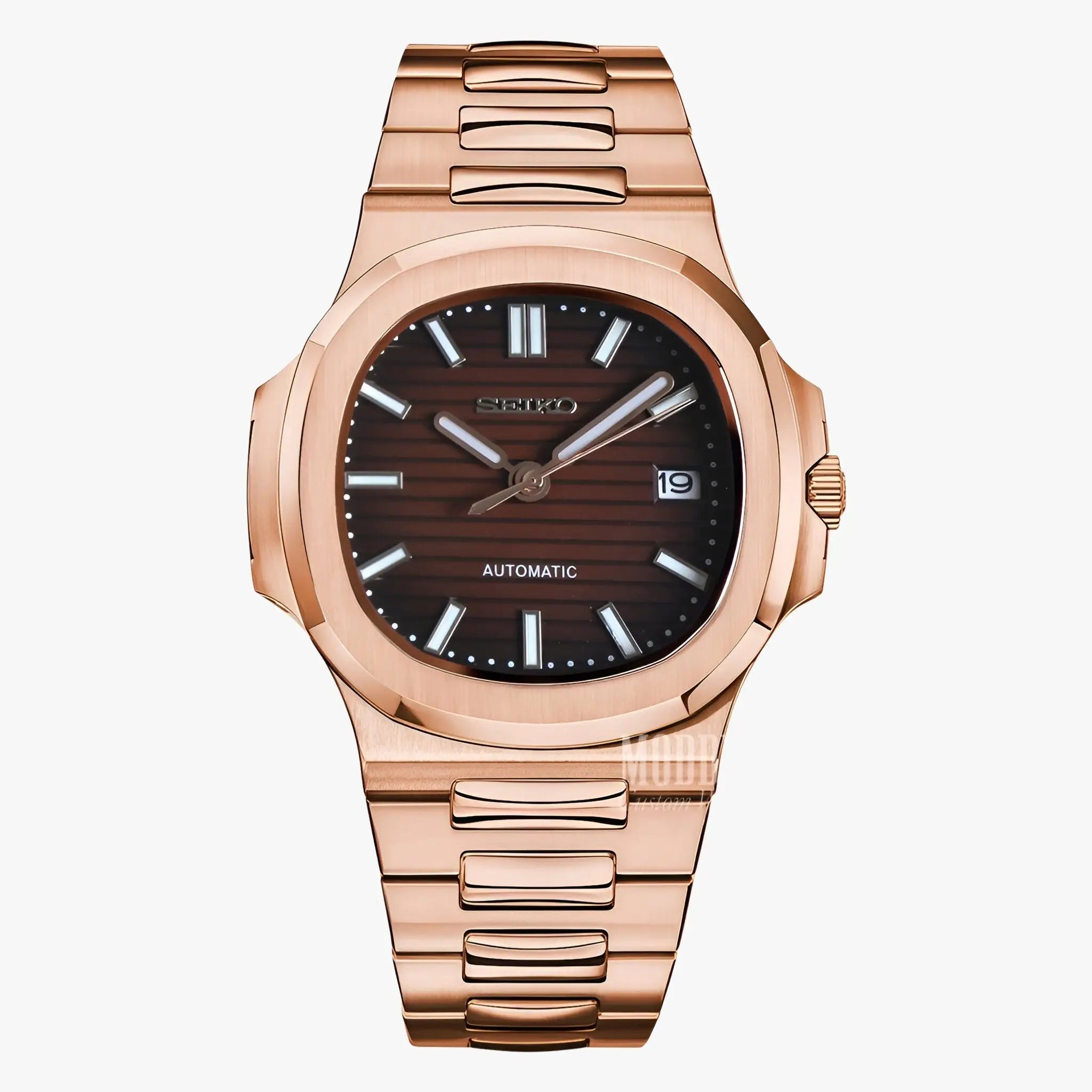 Nautiko Rose Gold Seiko NH35 Automatic Watch with Brown Dial