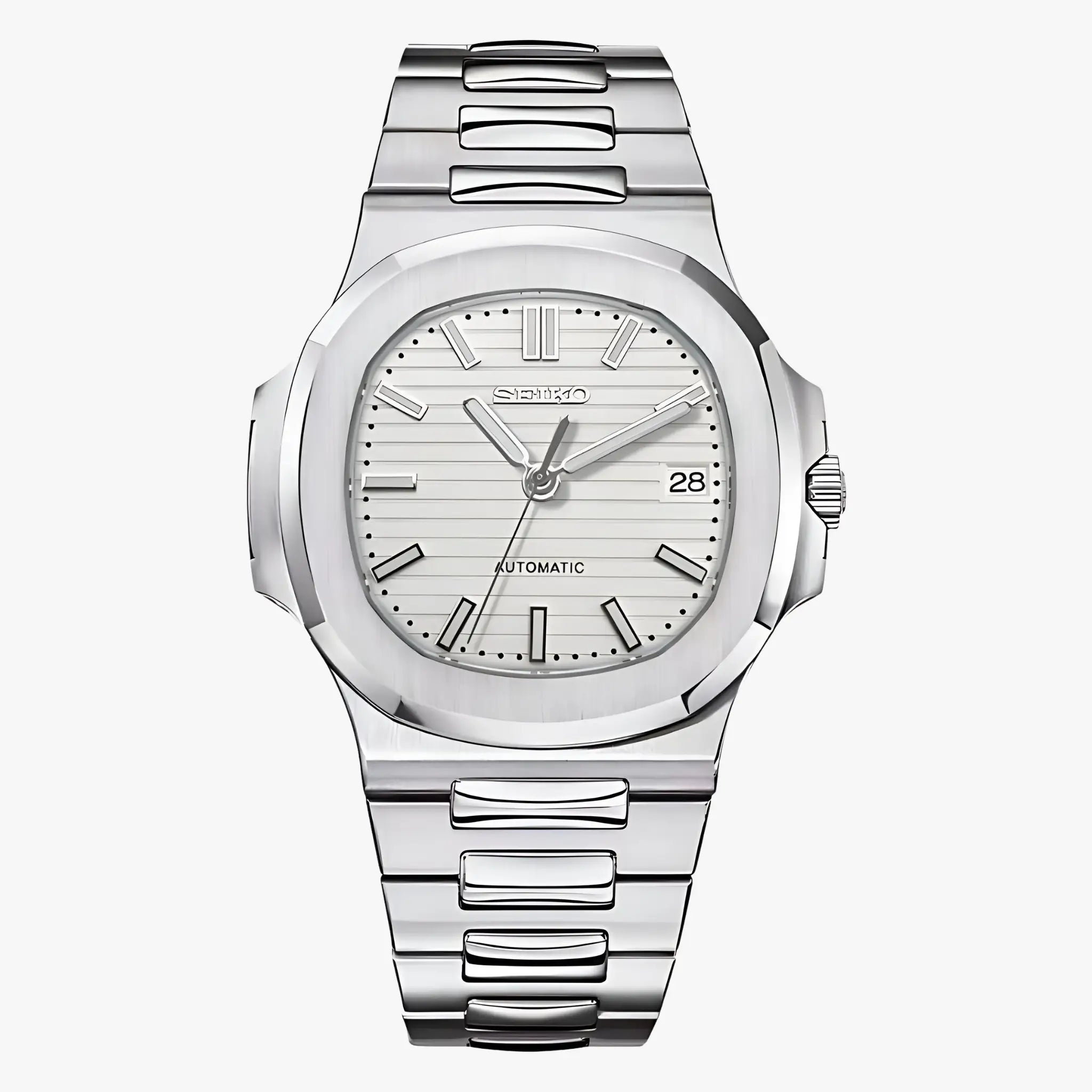 Silver Seiko NH35 automatic Nautiko Cream watch with white dial