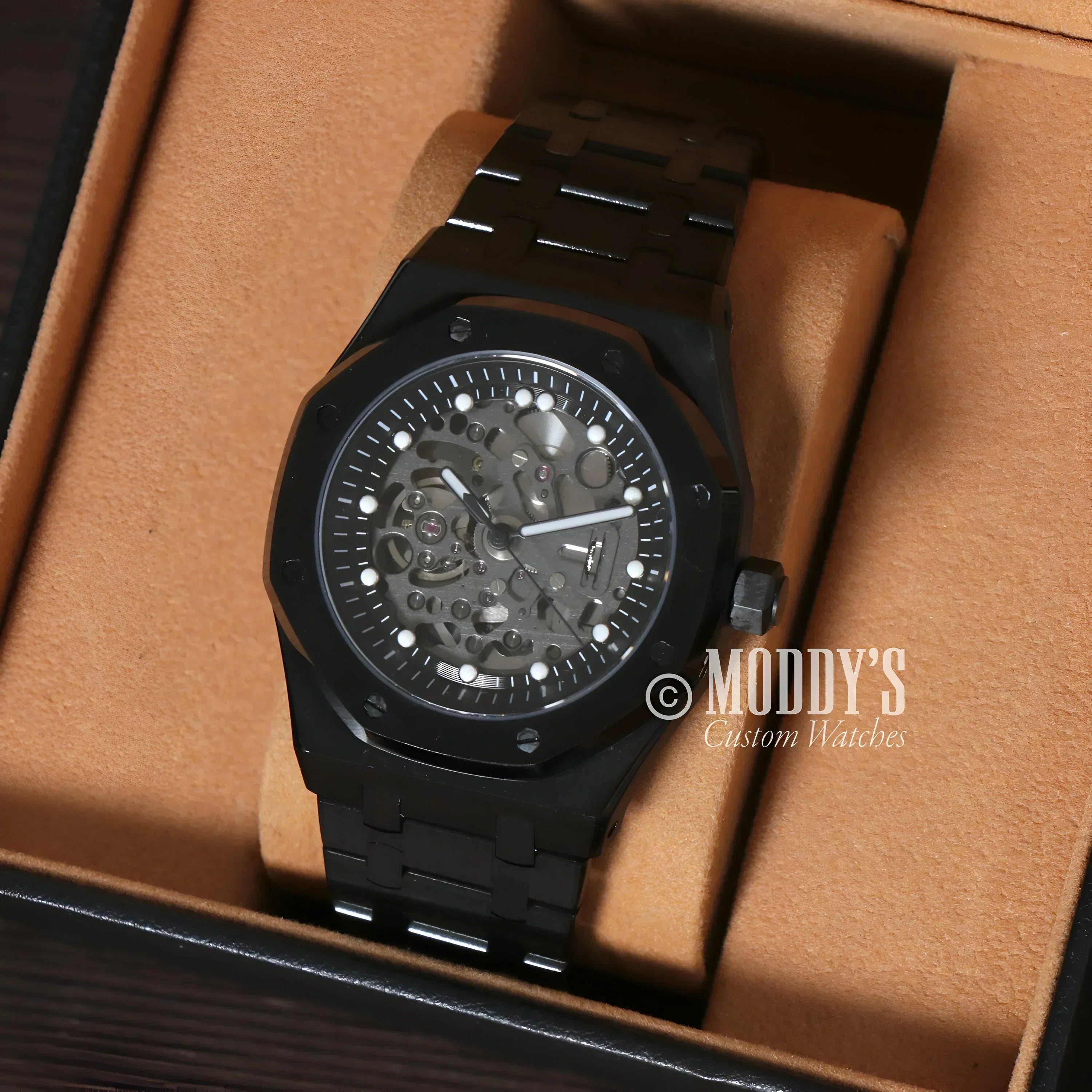 Black Skeletonized Wristwatch from Royal Seikoak Featuring Seiko NH72 Automatic Movement