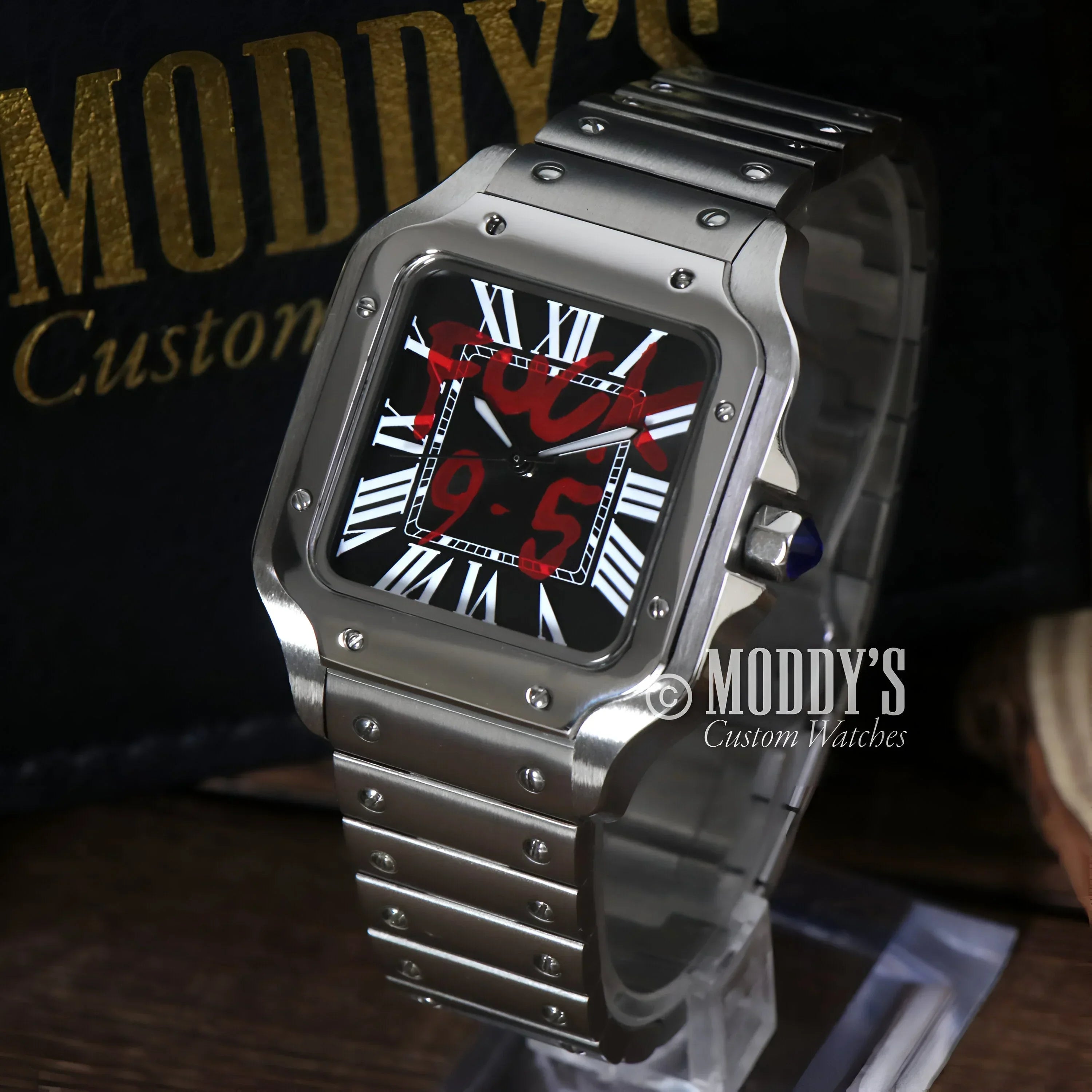 Silver wristwatch with red accents from Santeiko, featuring Seiko NH35 automatic