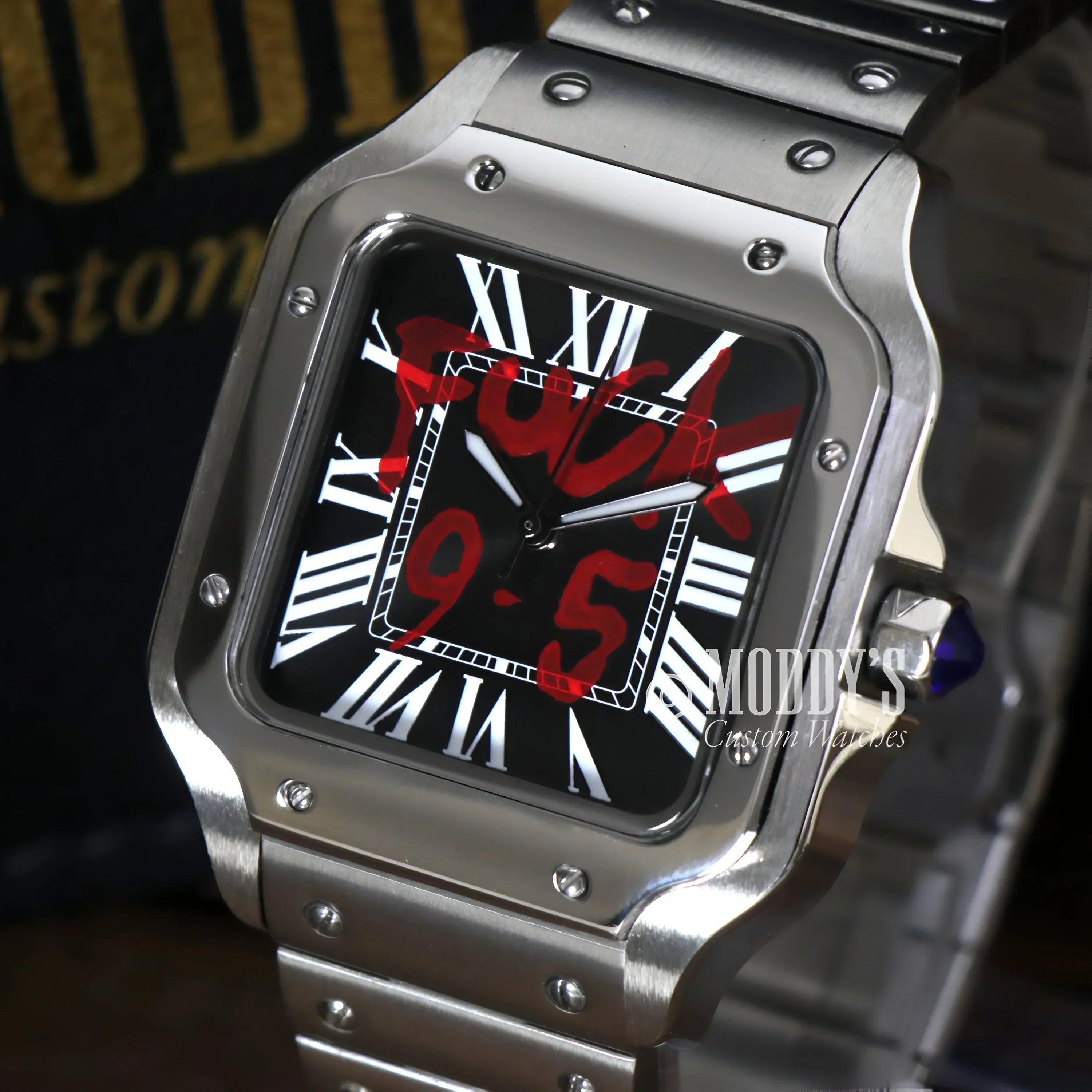 Silver wristwatch with black face from Santeiko, featuring Seiko NH35 automatic movement