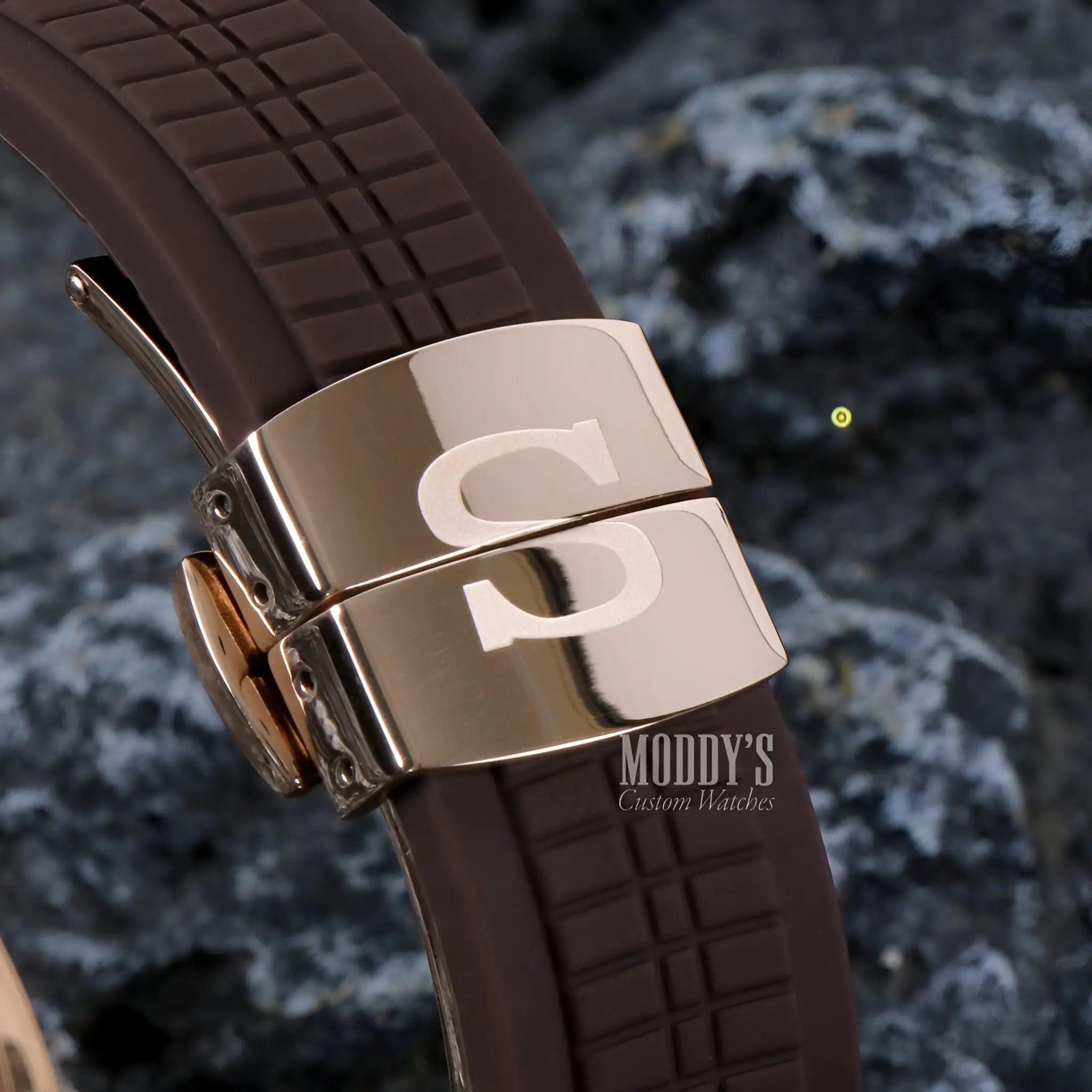 Seiko mod aquanaut brown silicone watch with rose gold buckle and S