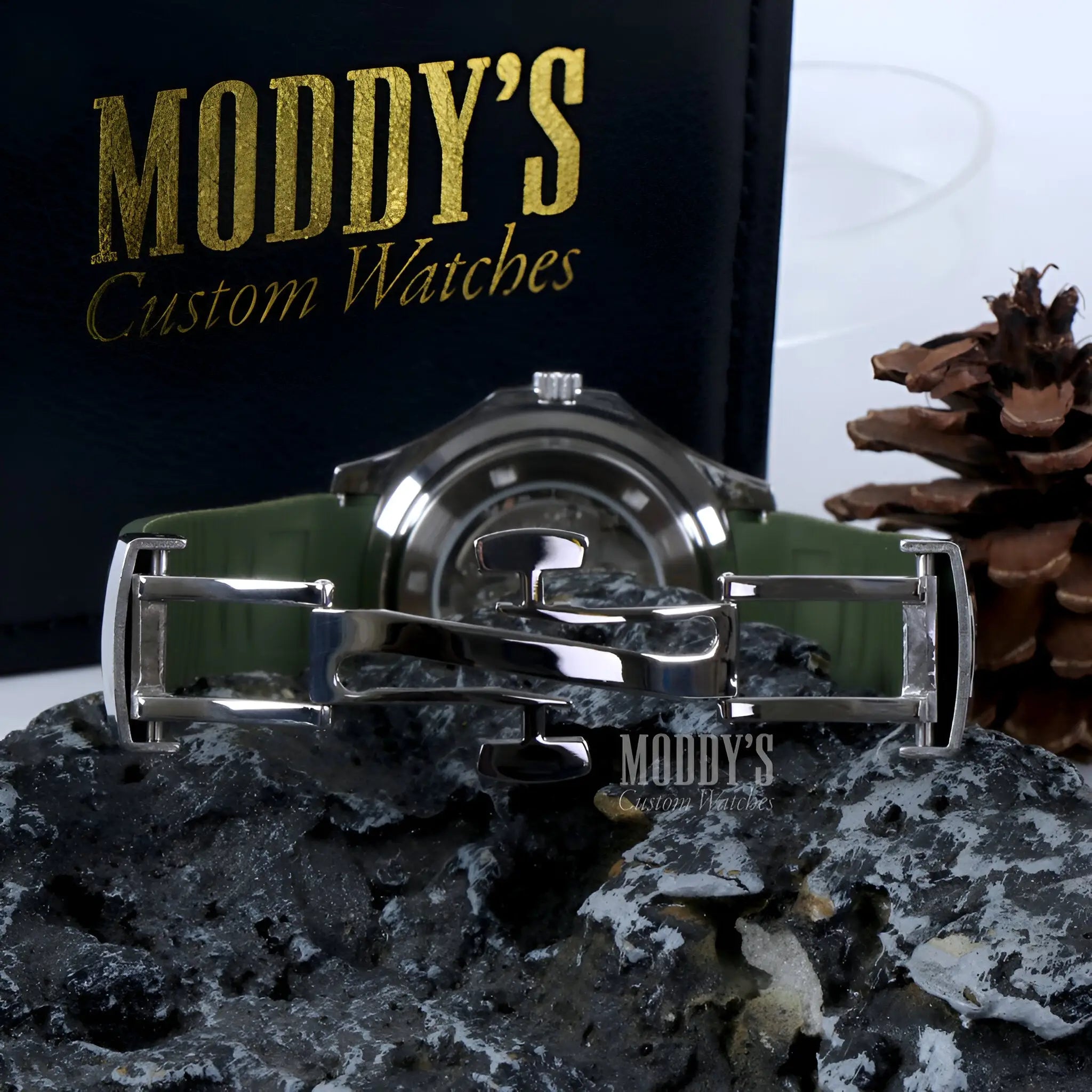 Seiko Mod Aquanaut green leather strap watch with Seikonaut NH35 automatic and sapphire glass