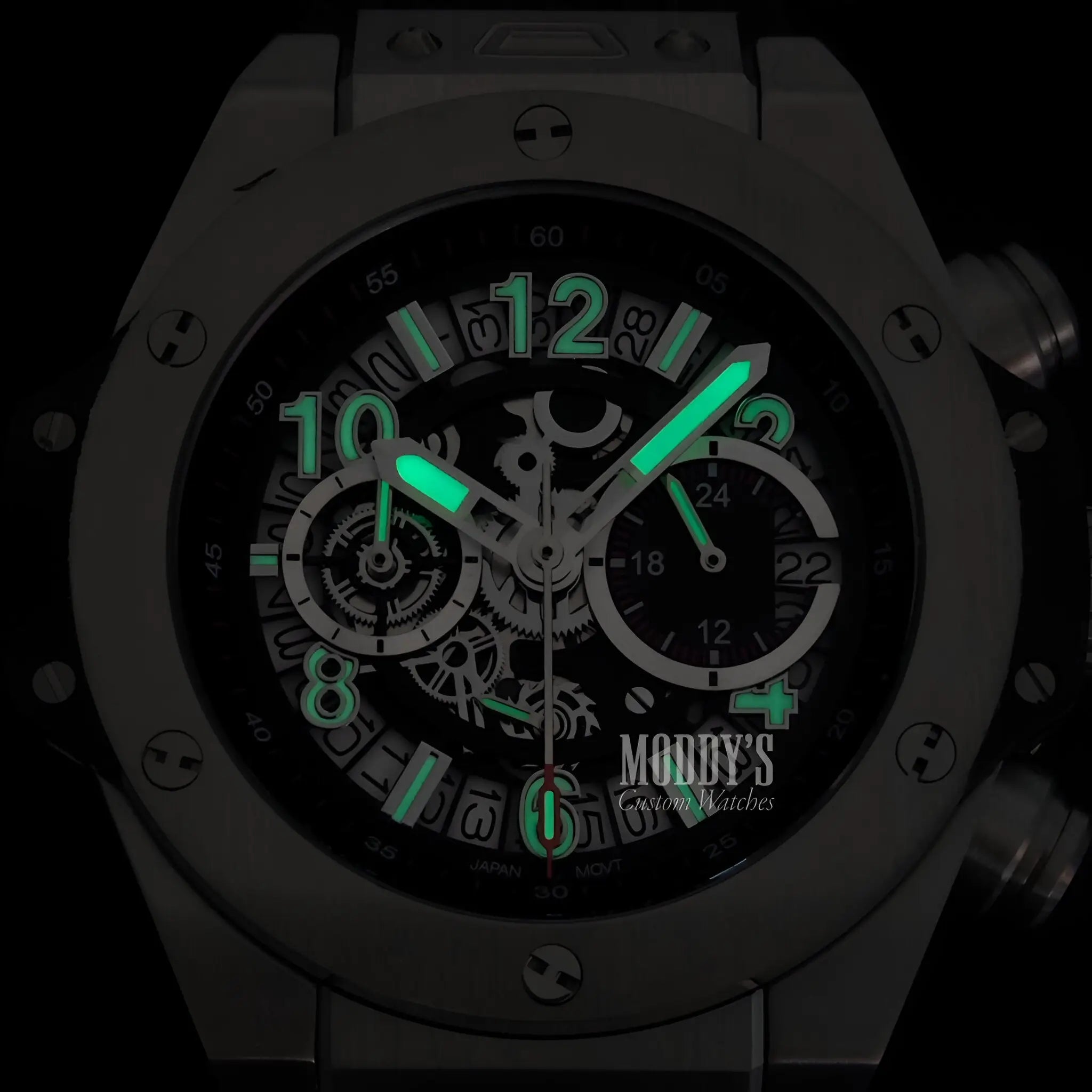 Hubleiko Big Bang Skeleton watch with luminous green accents