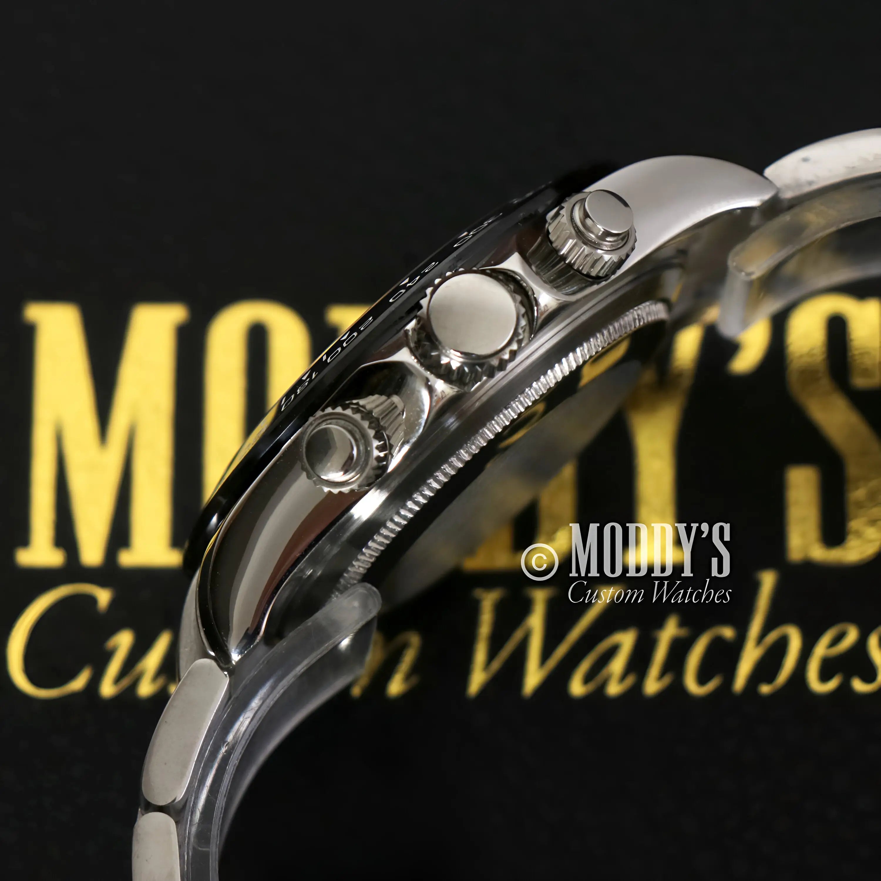 Seiko mod Daytona stainless steel 316L watch with black accents