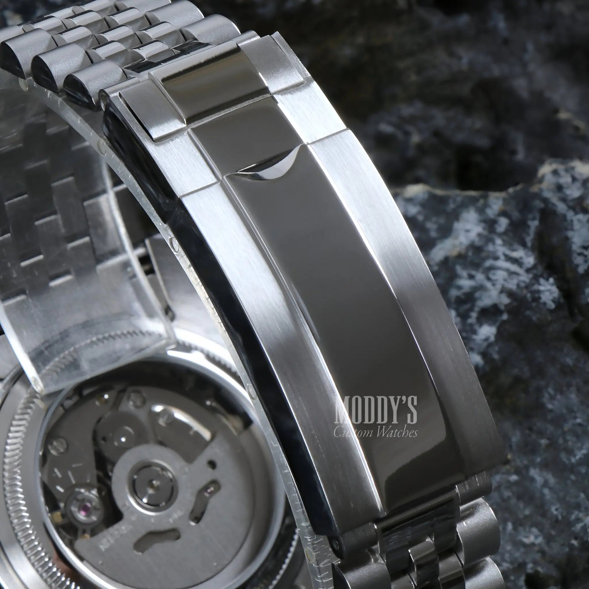 Seiko mod Datejust with ice blue Arabic dial and 316L stainless steel