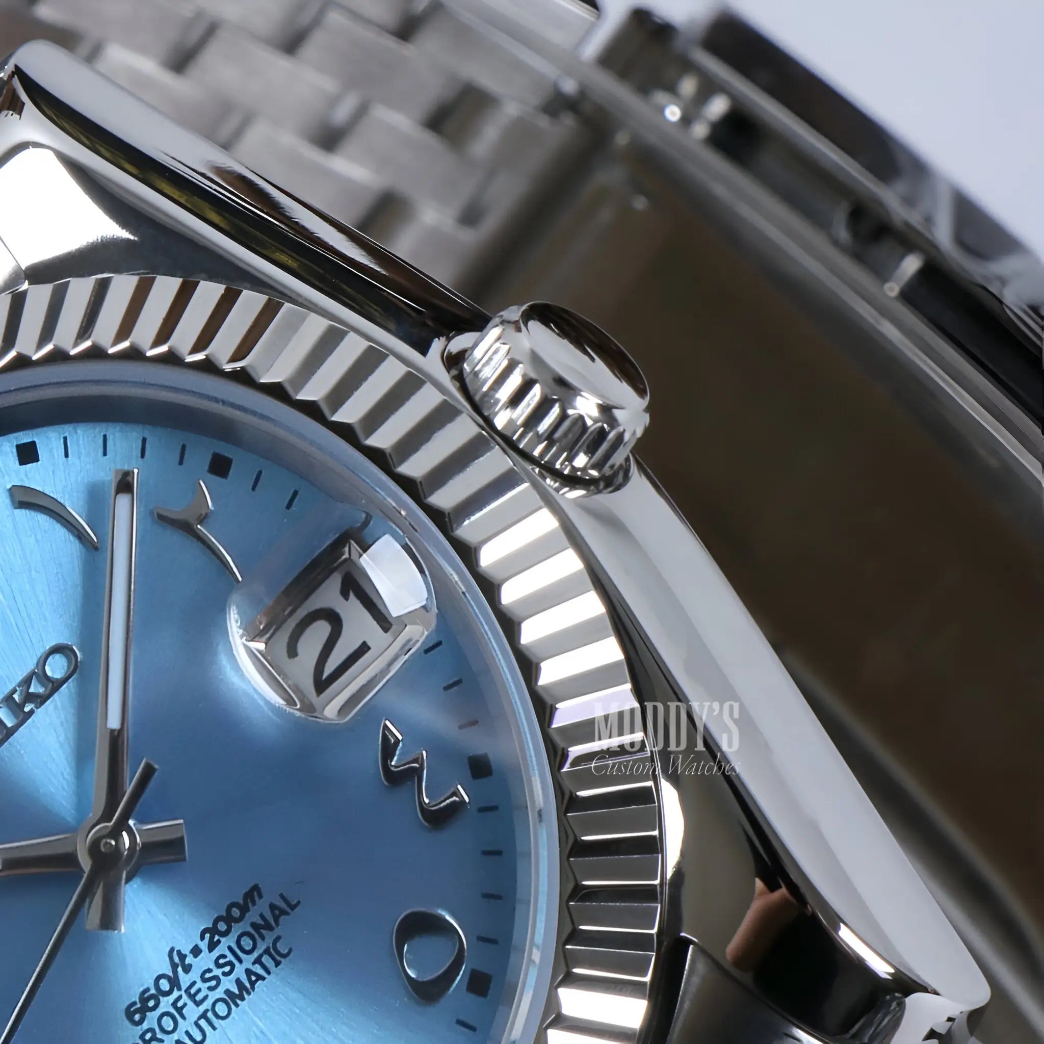 Seiko mod Datejust ice blue Arabic dial with NH35 movement