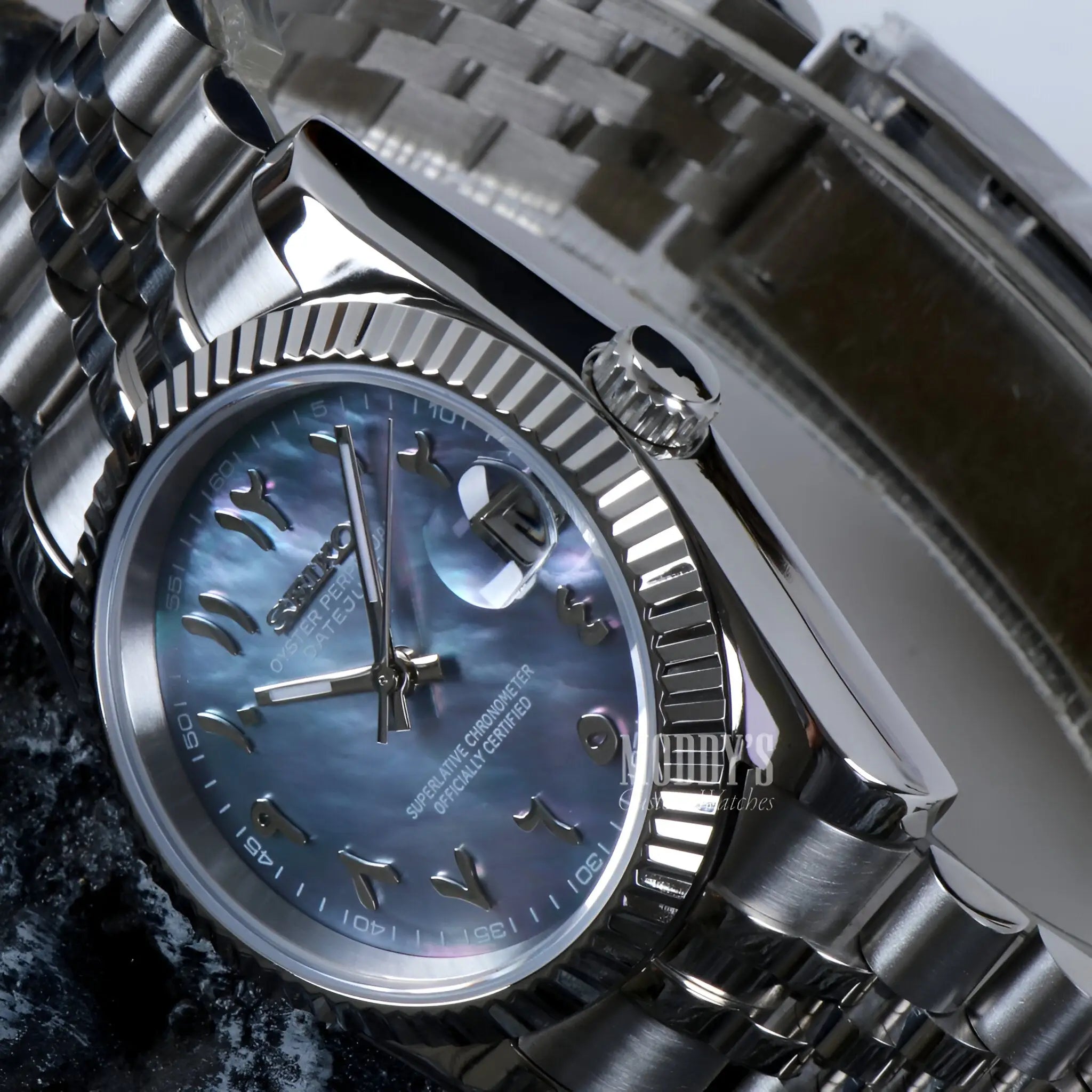 Seiko mod Datejust with NH35 movement, blue dial, 316L steel