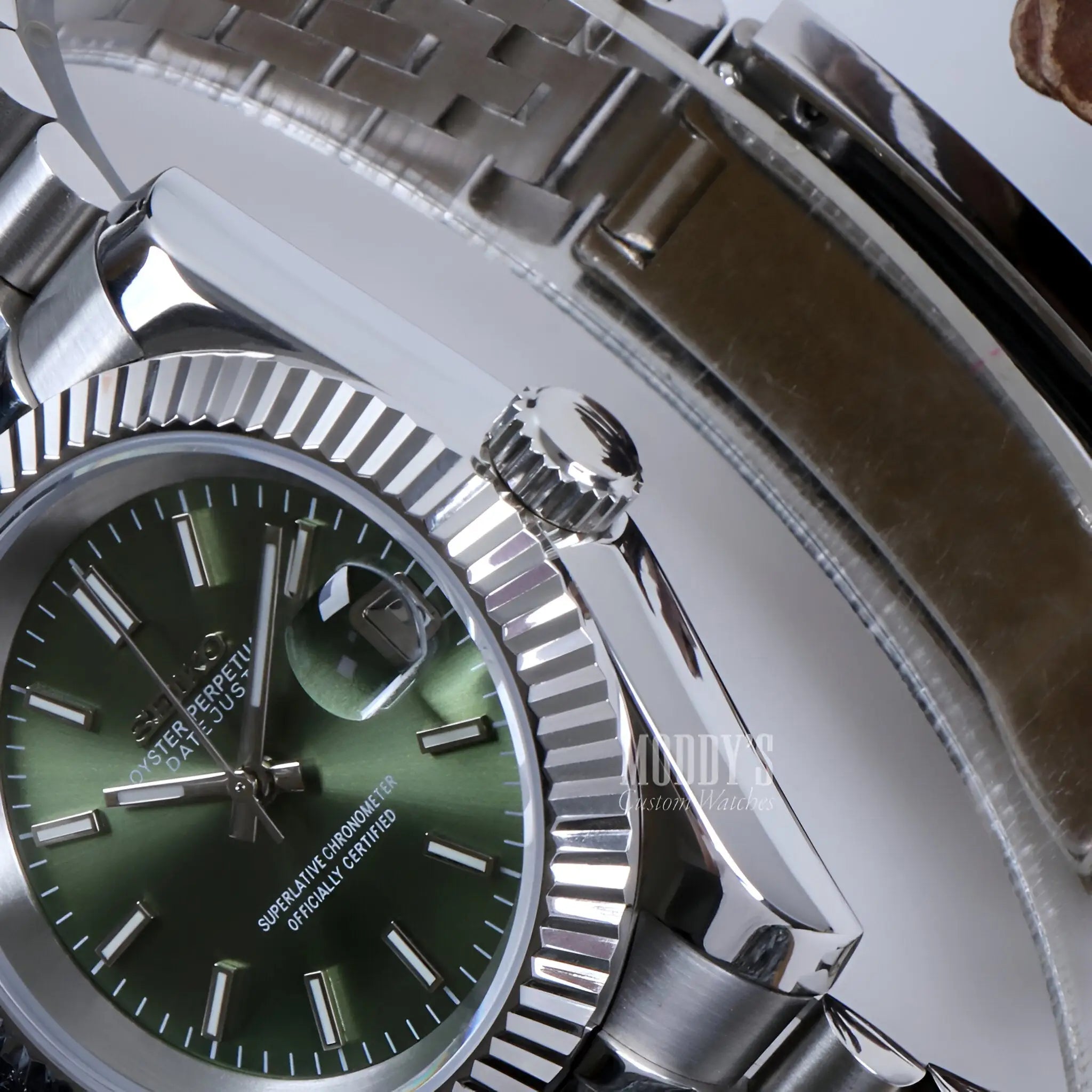 Seiko mod Datejust with mint green dial and NH35 automatic movement