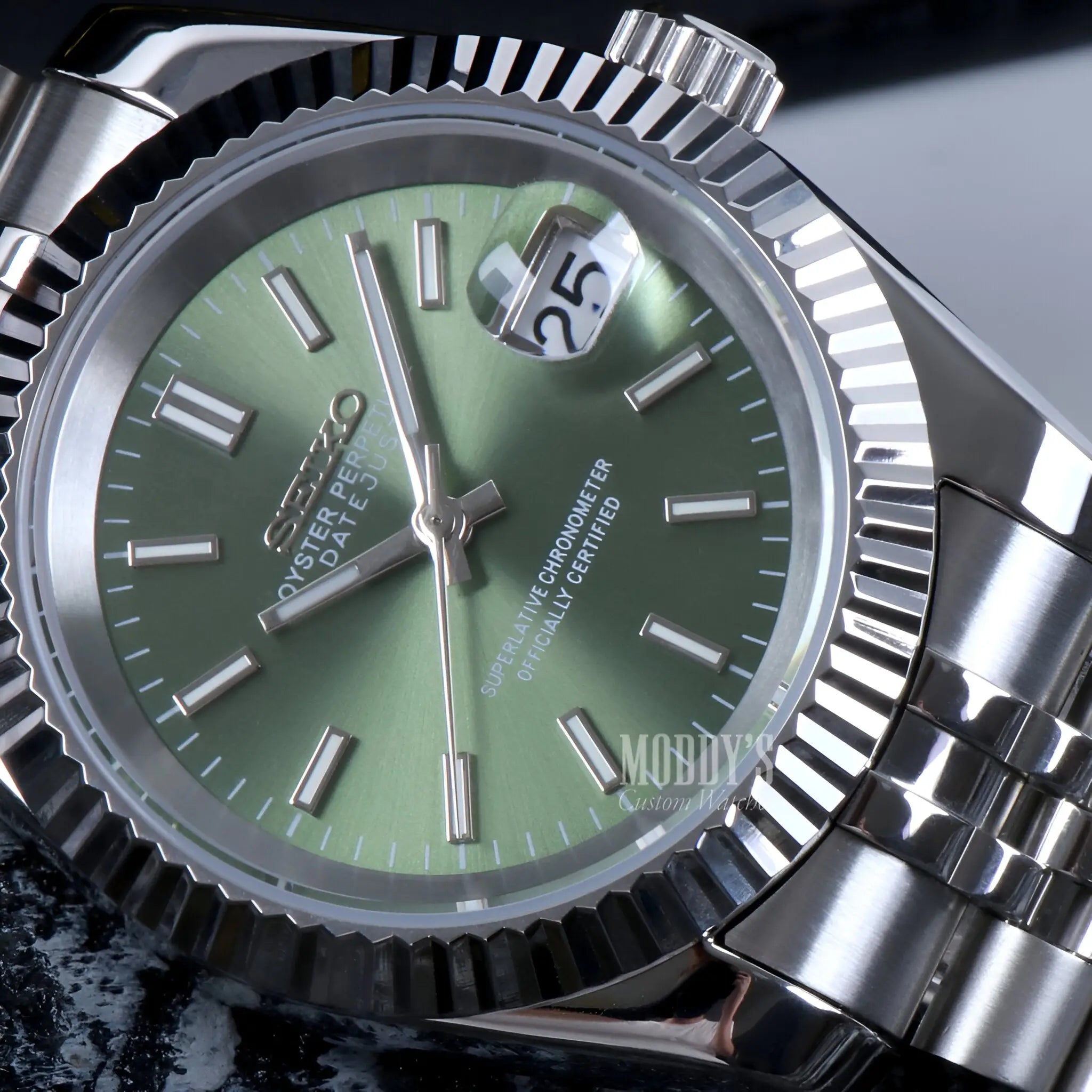 Seiko mod Datejust with mint green dial, NH35 automatic