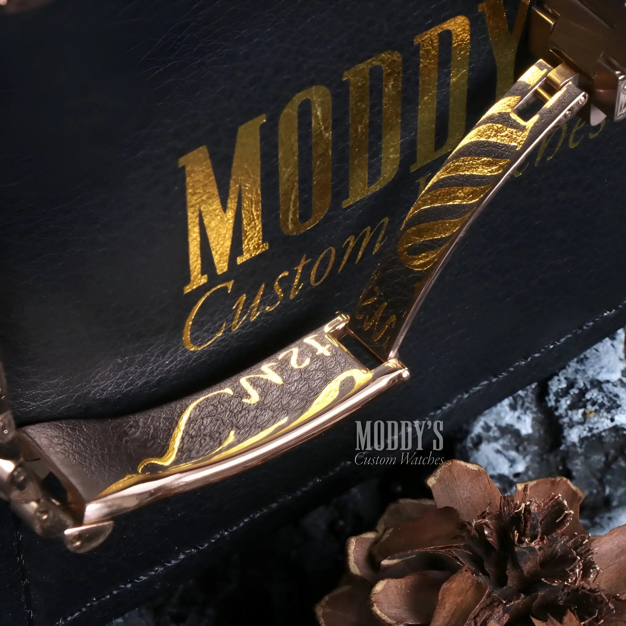 Seiko mod watch with 316L stainless steel, automatic movement, gold black leather