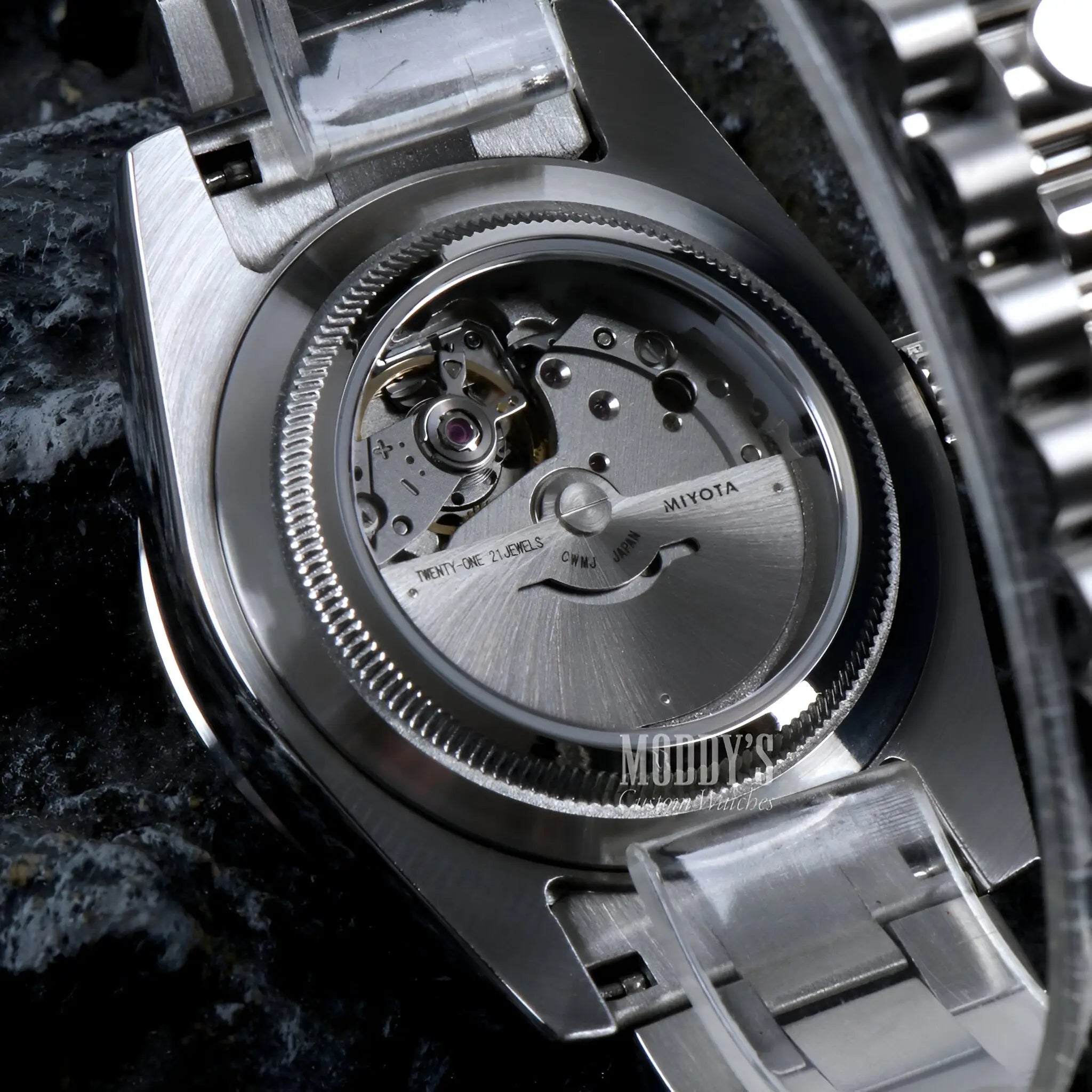 Seiko mod watch with 316L stainless steel band and automatic Miyota movement