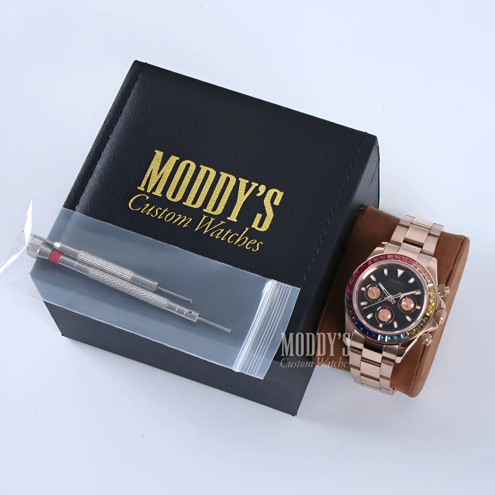 Seiko mod Daytona with VK63 hybrid movement in rose gold rainbow