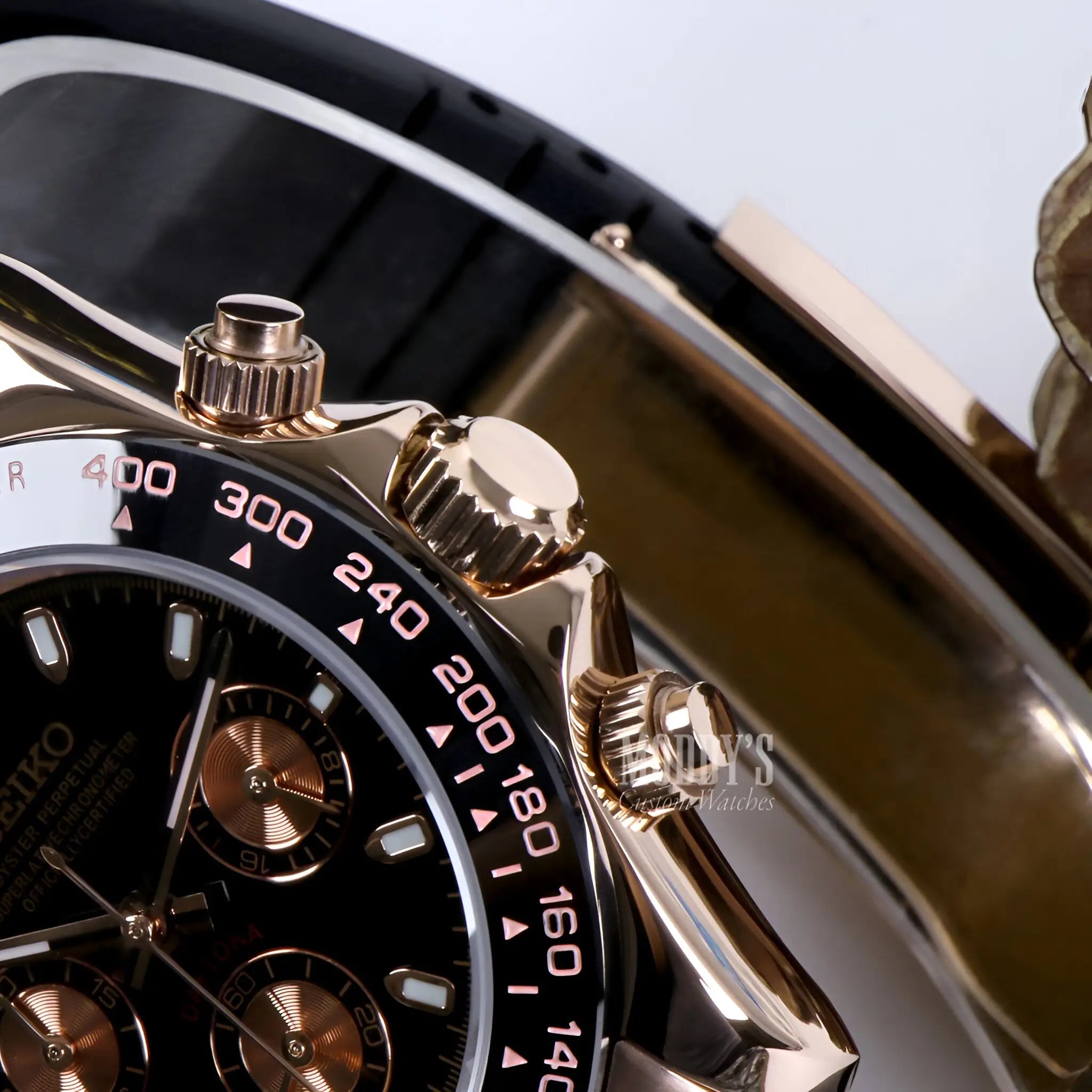 Seiko VK63 hybrid rose gold and black chronograph watch