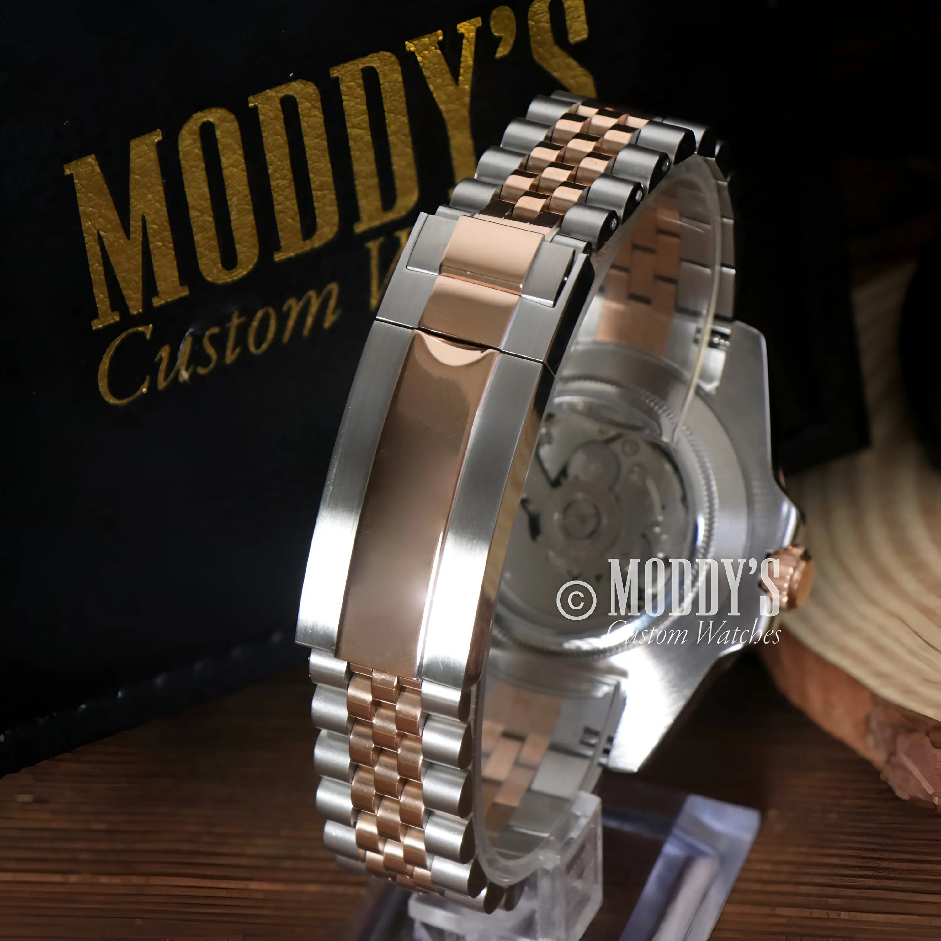 GMTeiko Rootbeer Seiko mod GMT with rose gold accents