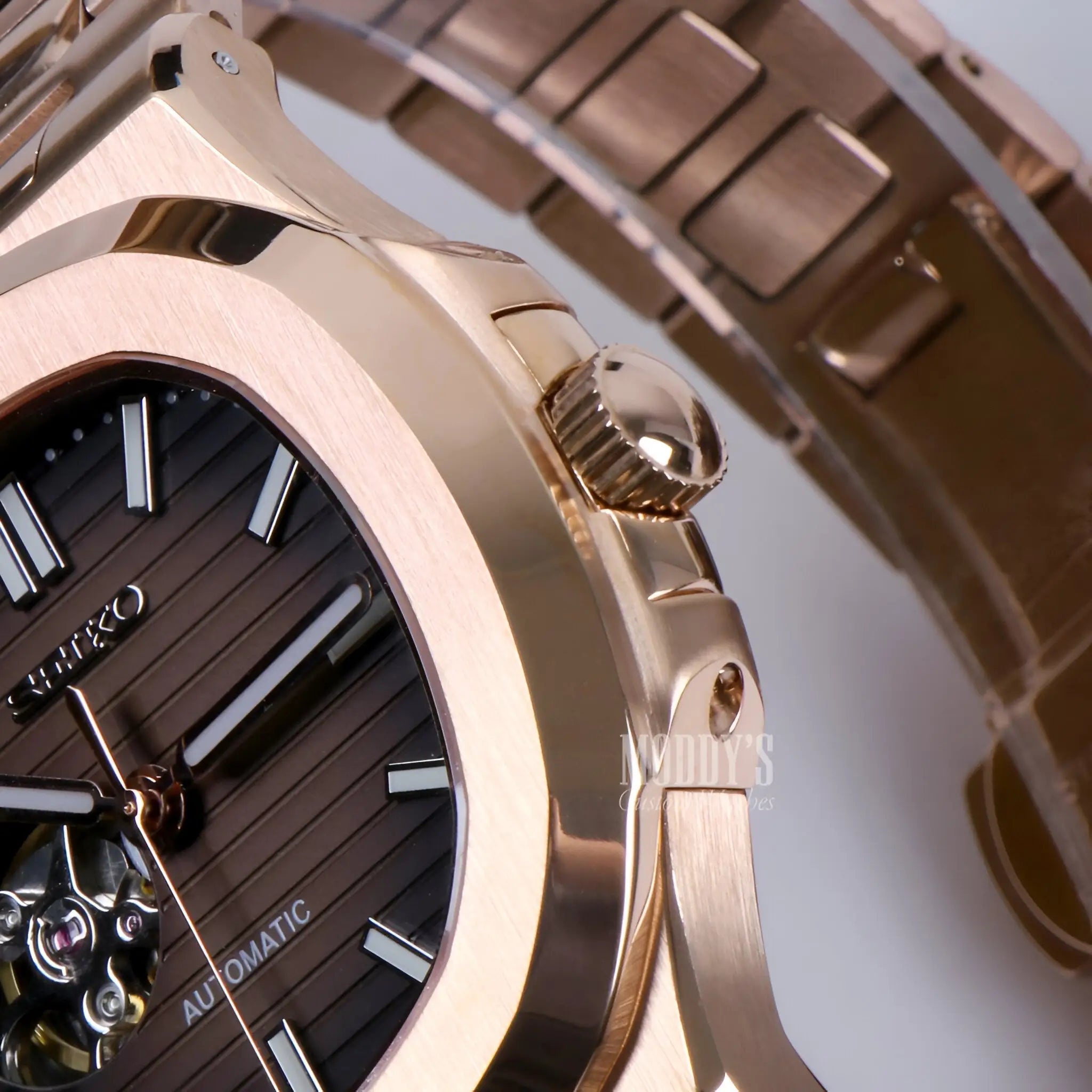 Nautiko Rose Gold Chocolate Open Heart Seiko Mod Nautilus Watch