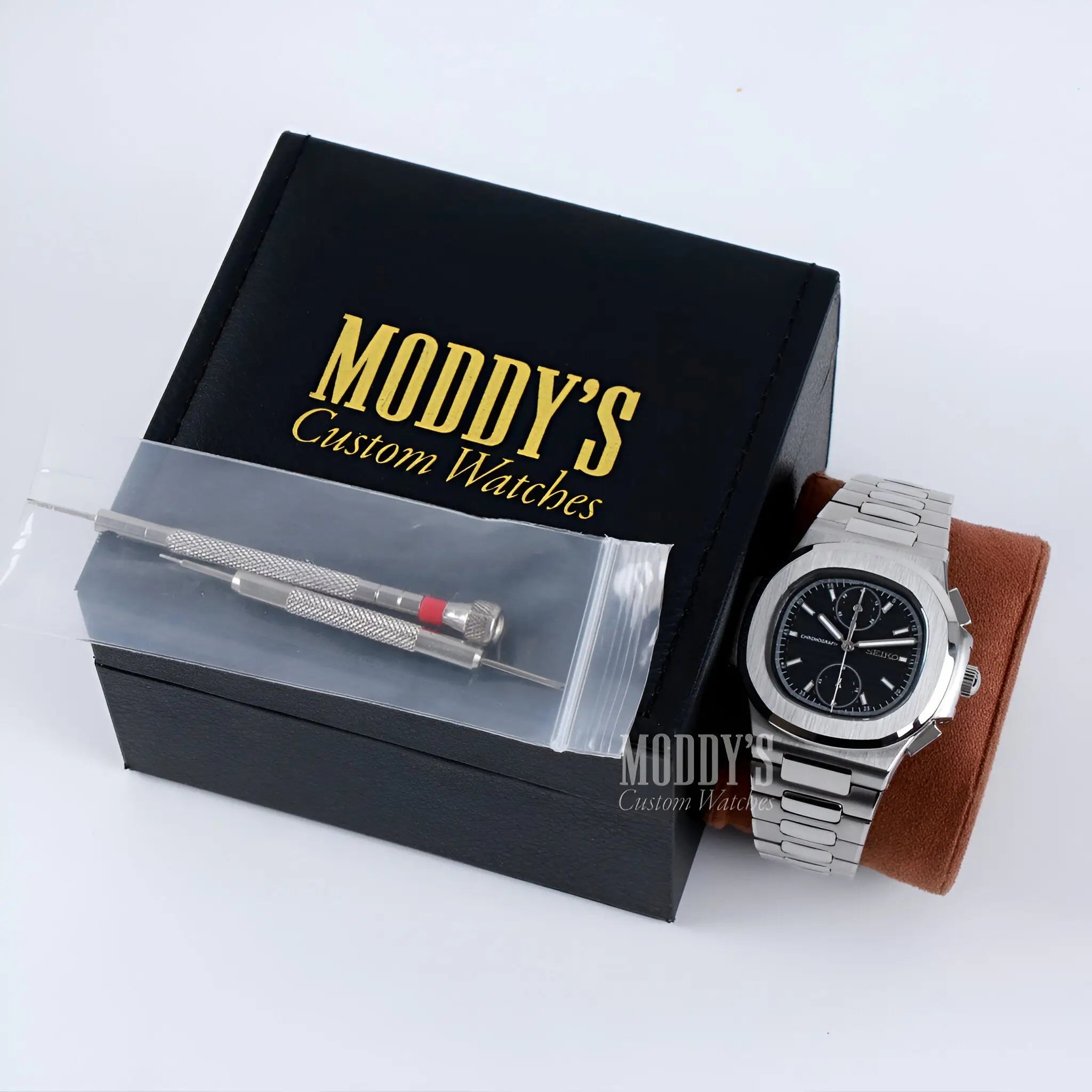 Seiko Mod Nautilus chrono watch with 904L steel band