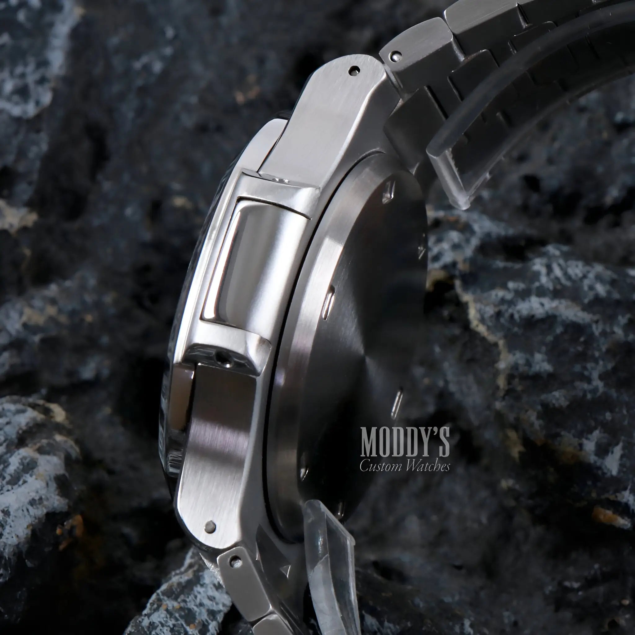 Seiko mod Nautilus 904L stainless steel watch band with brushed finish