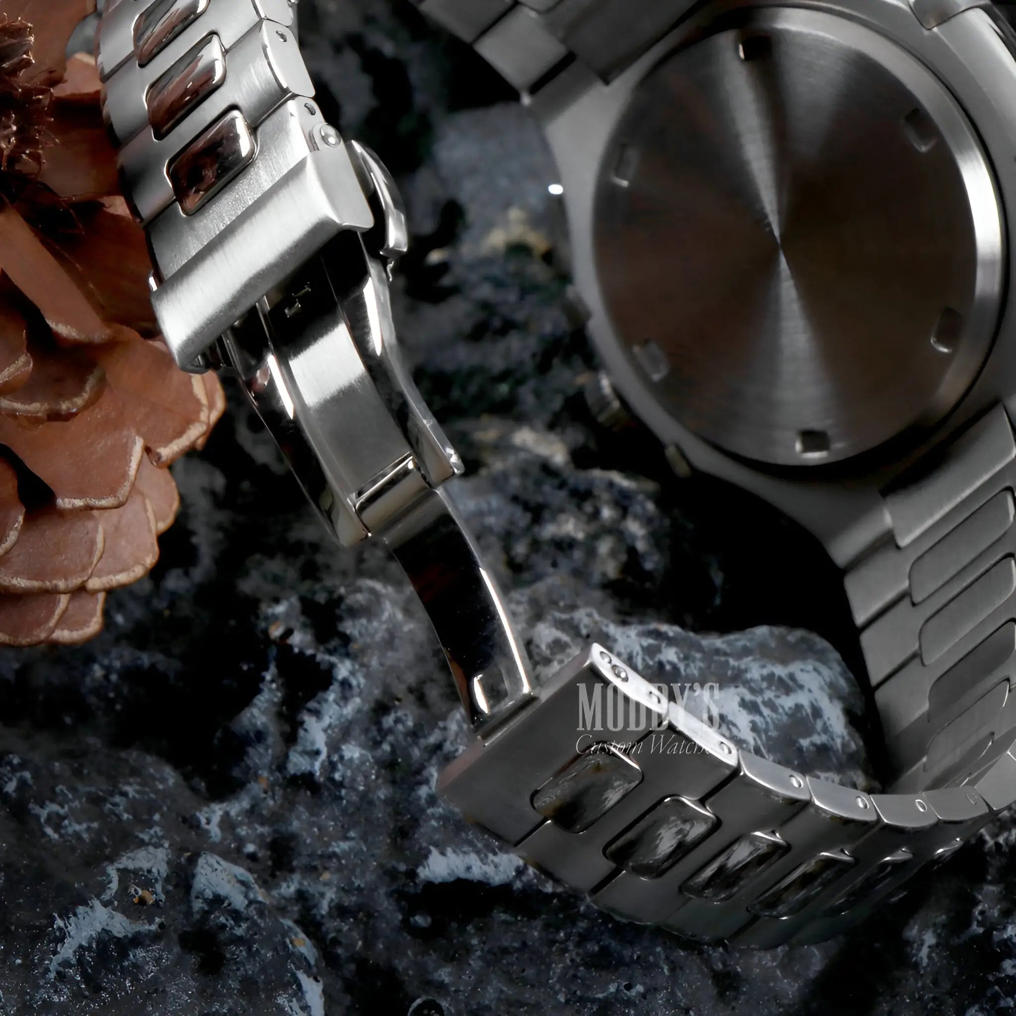 Nautiko Chrono Black Seiko mod Nautilus watch with 904L stainless steel bracelet and black dial