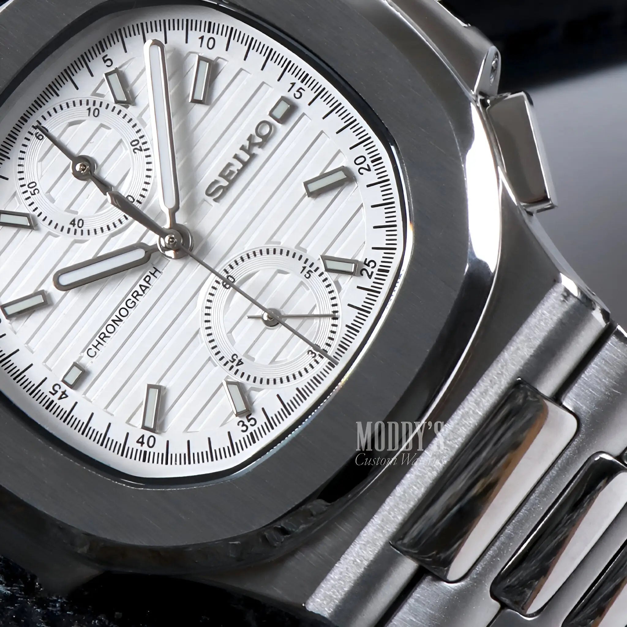 Nautiko Chrono White Seiko mod Nautilus chronograph with white face