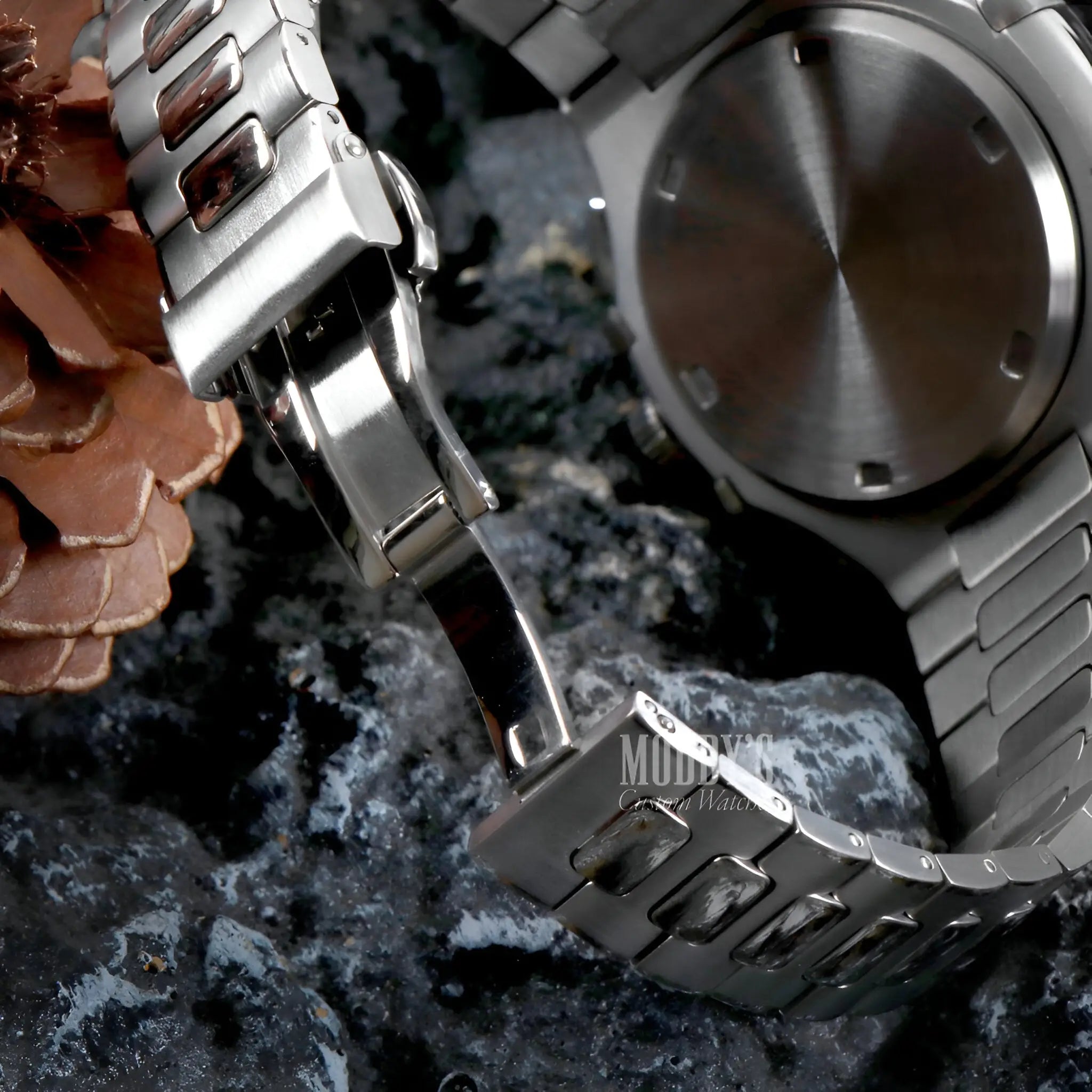 Nautiko Metallic Green Seiko mod Nautilus watch in 904L stainless steel