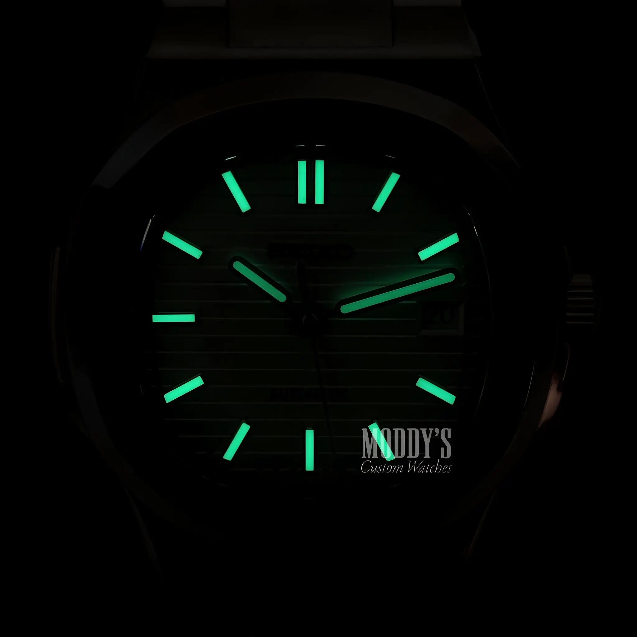 Nautiko Metallic Green Seiko mod Nautilus watch in 904L steel