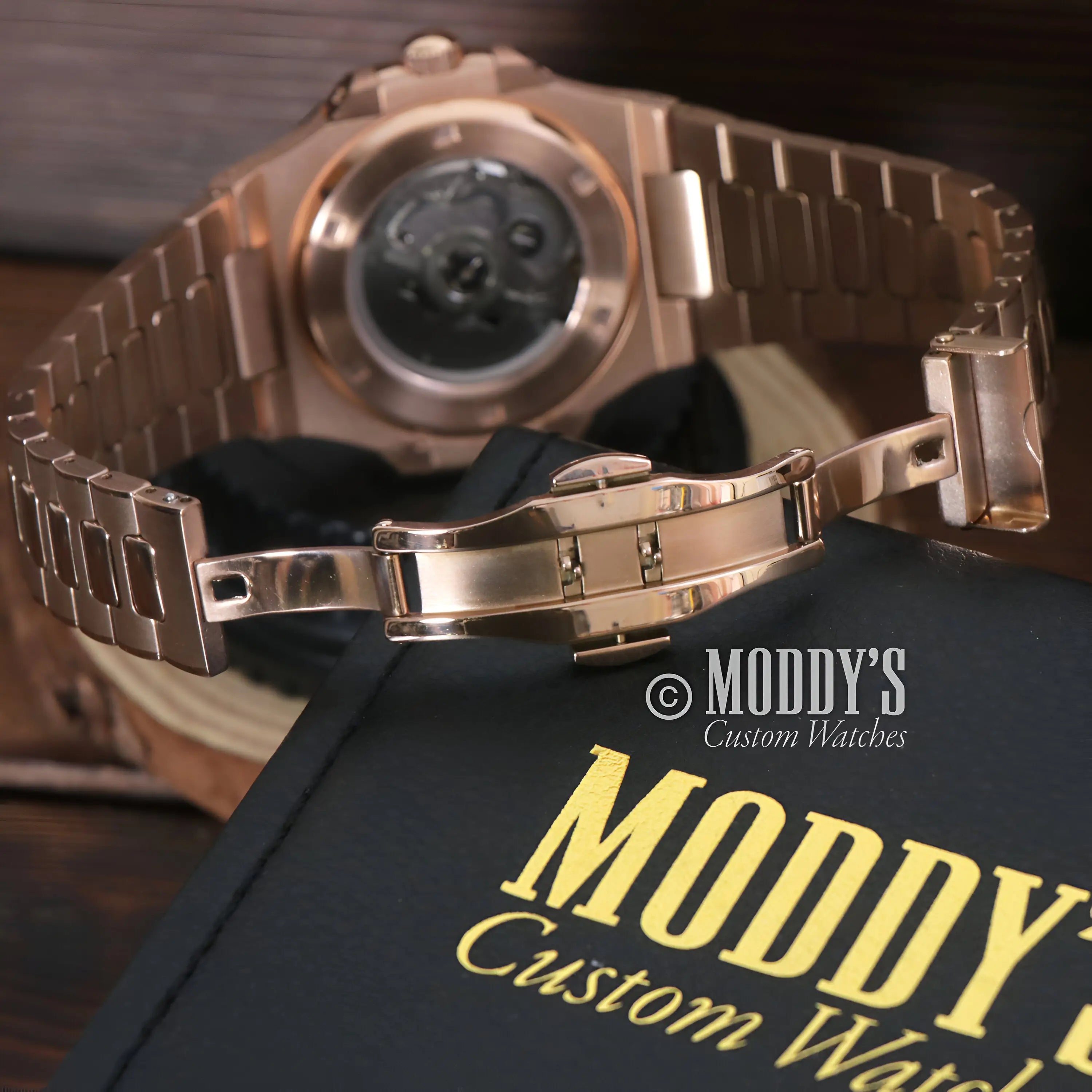 Nautiko Rose Gold Black Seiko mod Nautilus watch with NH35 movement