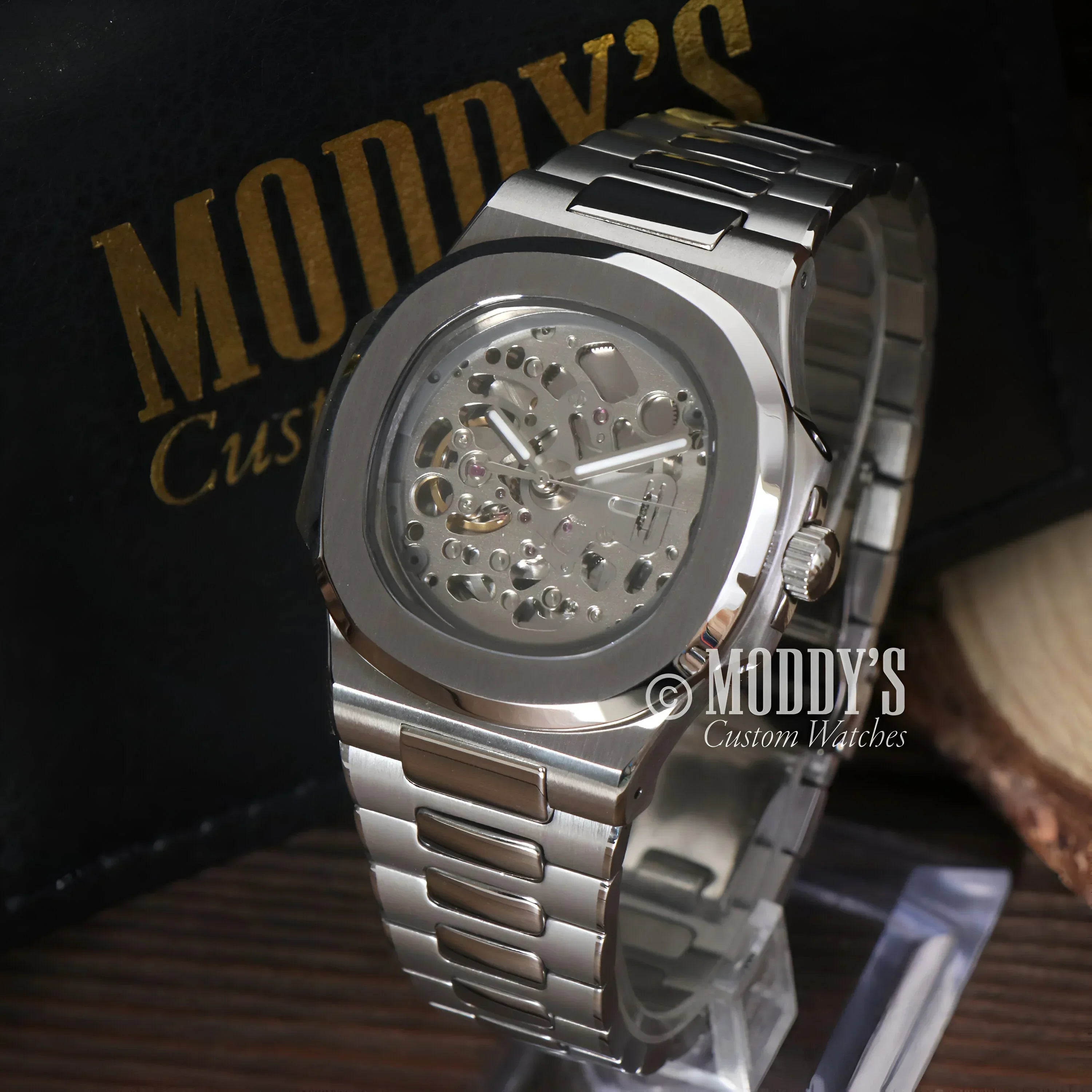 Silver Skeletonized Wristwatch Nautiko featuring Seiko NH70 Automatic Movement