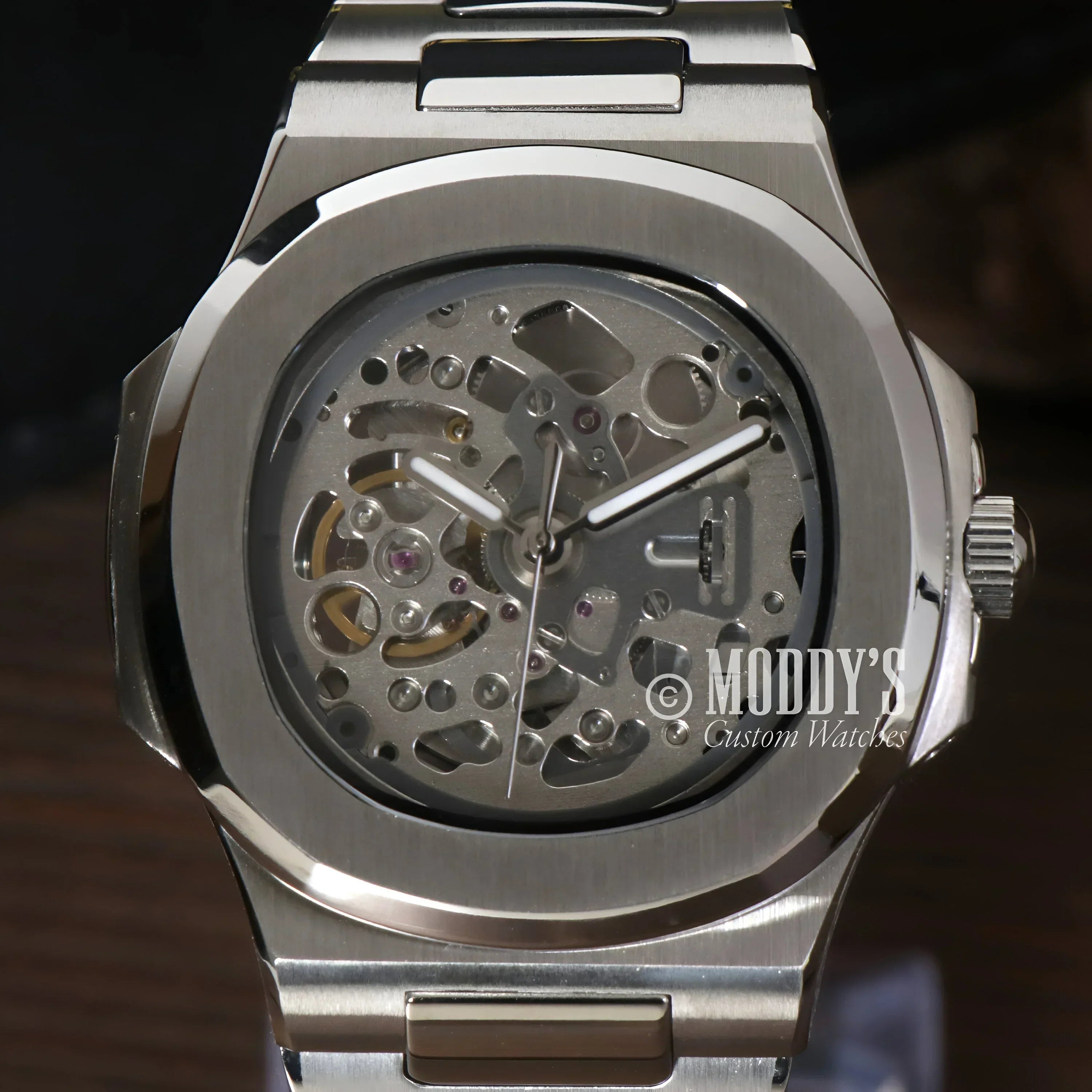 Silver Skeletonized Wristwatch Nautiko features Seiko NH70 Automatic movement