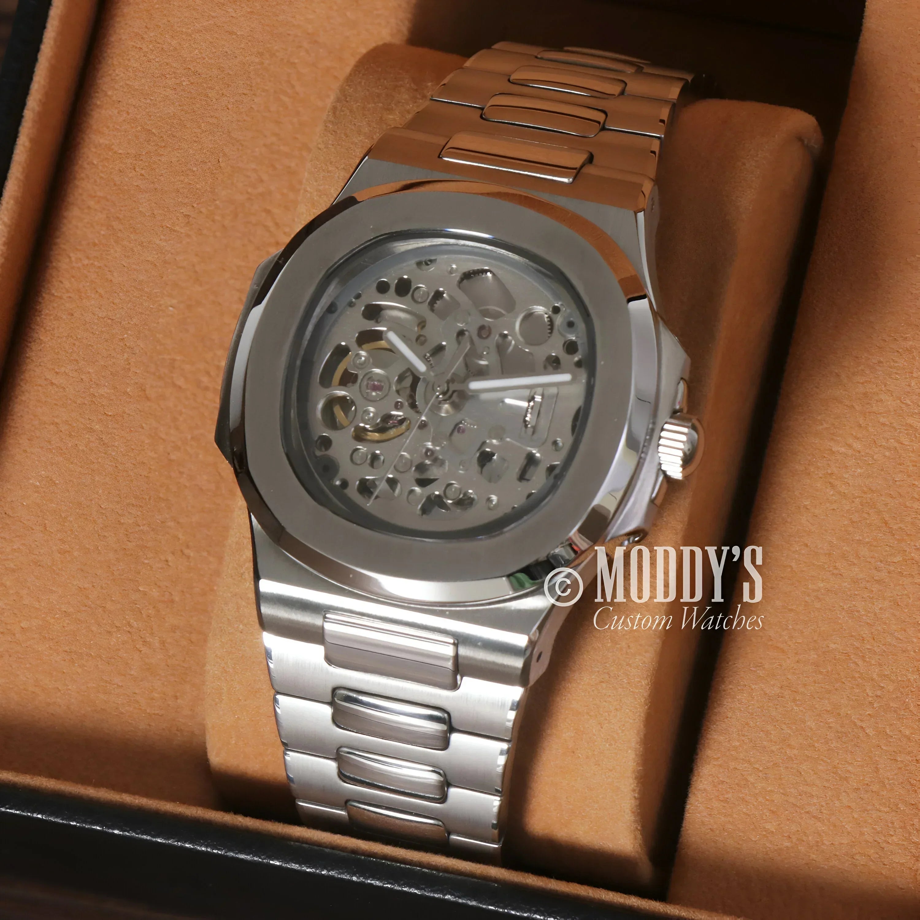 Silver Skeletonized Wristwatch Nautiko with NH70 Automatic Movement and Seiko Mod Nautilus design