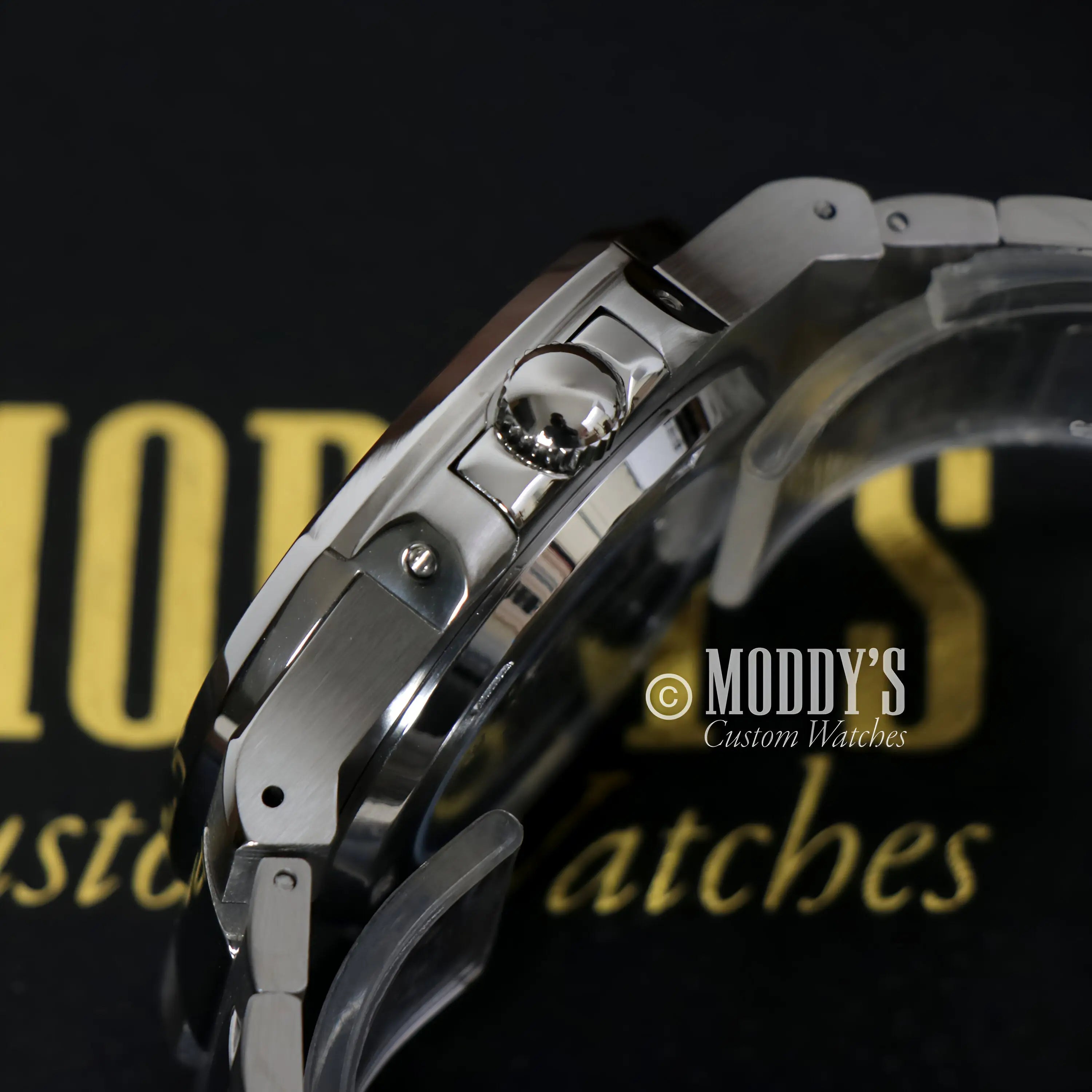 Seiko mod Nautilus watch with 904L stainless steel and black dial