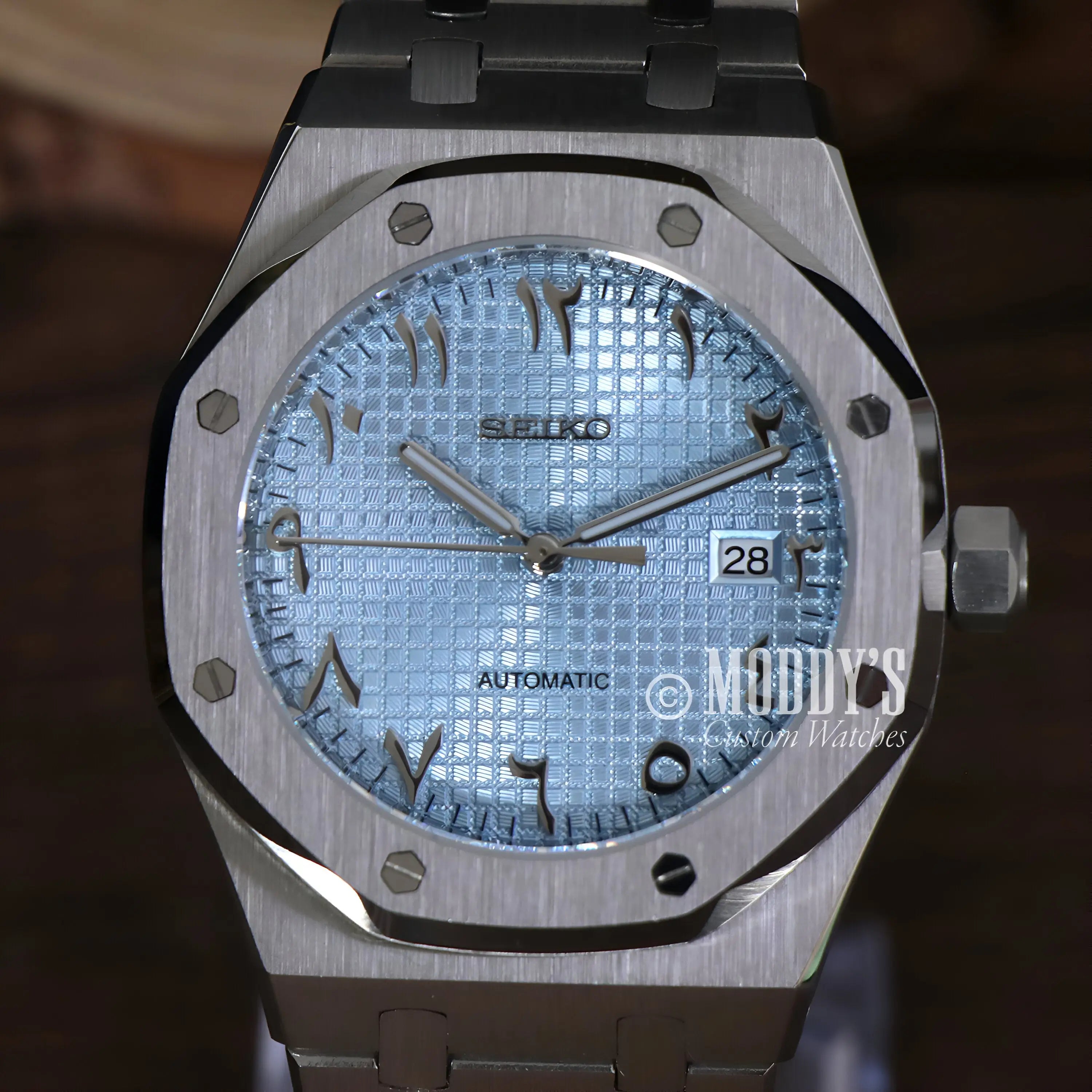 Royal Seikoak Arabic Ice Blue Seiko NH35 automatic royal oak mod stainless steel watch