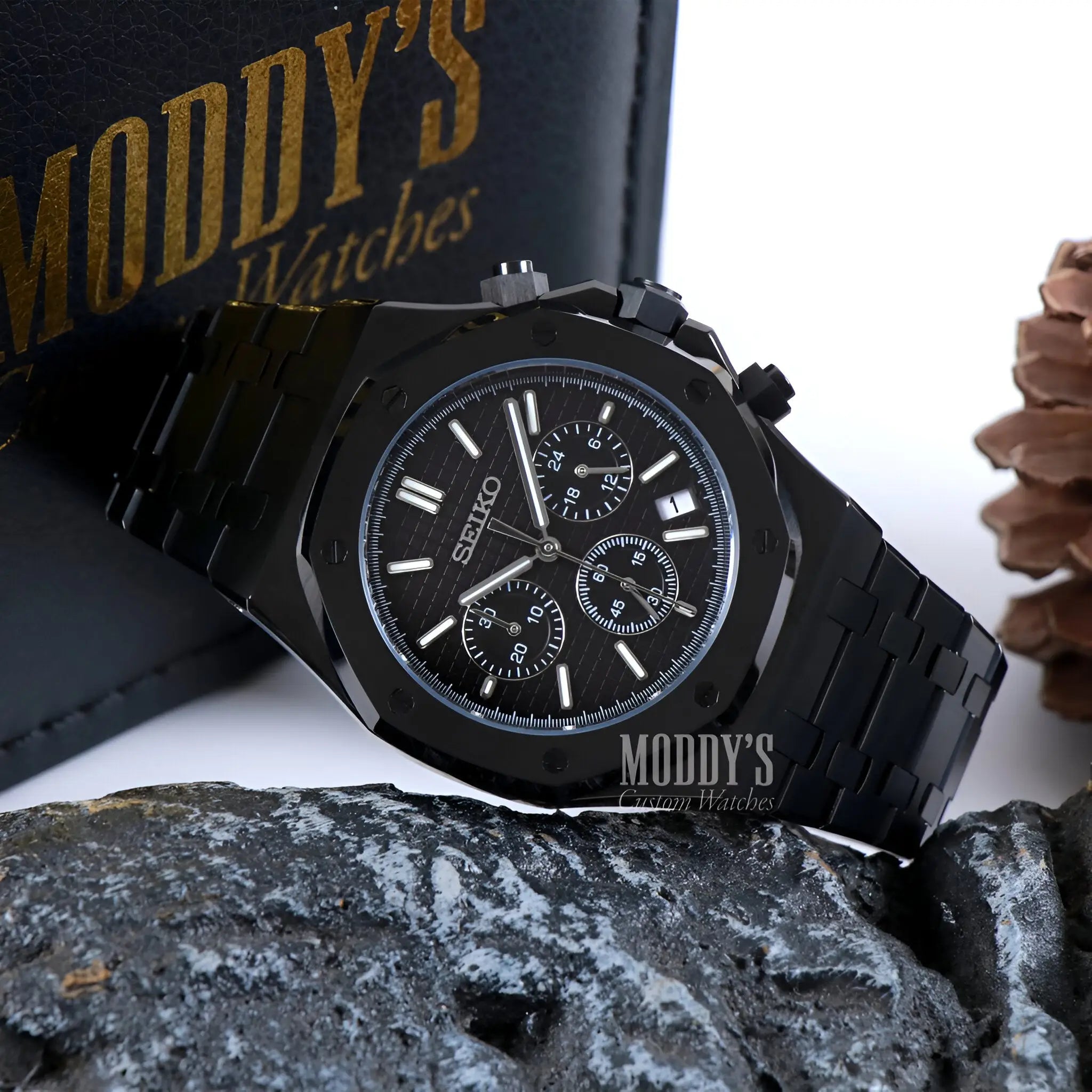 Royal Seikoak Chrono Triple Black watch with royal oak design