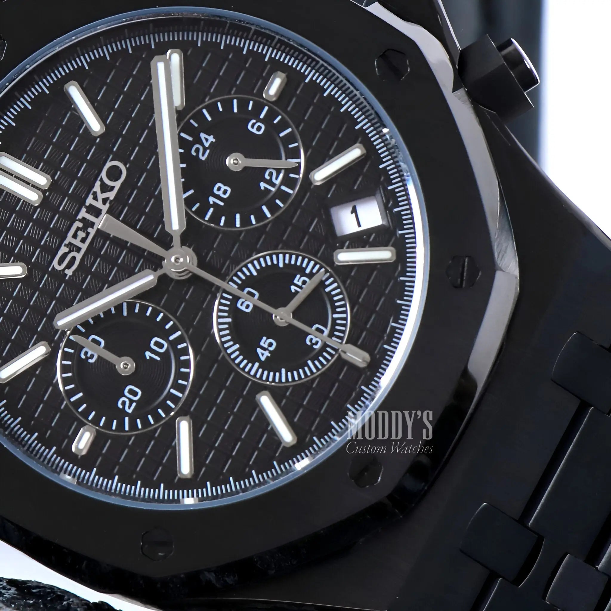 Royal Seikoak Chrono Triple Black watch with royal oak design