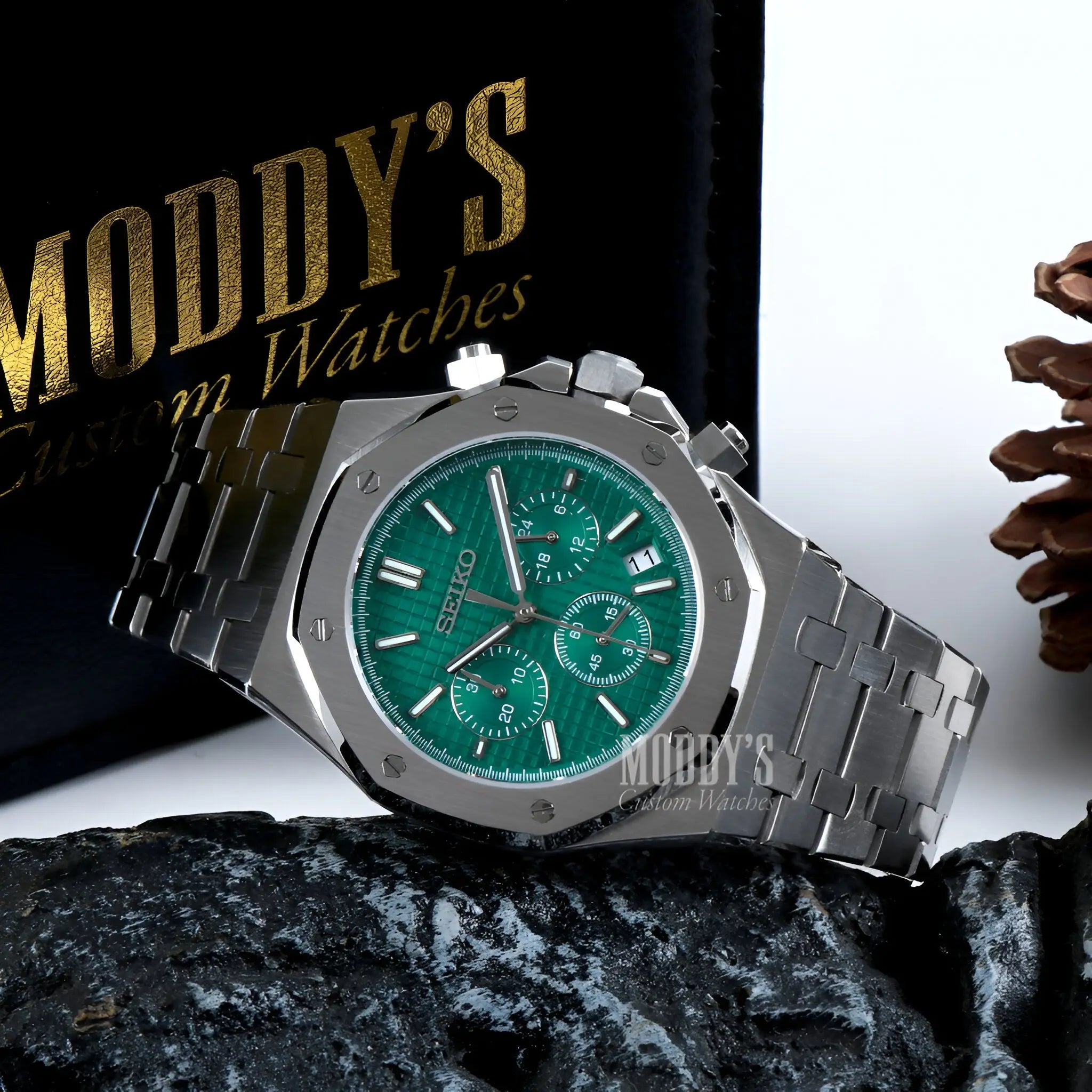 Green Seiko VK63 Hybrid Chronograph Watch, Royal Oak Design Inspired