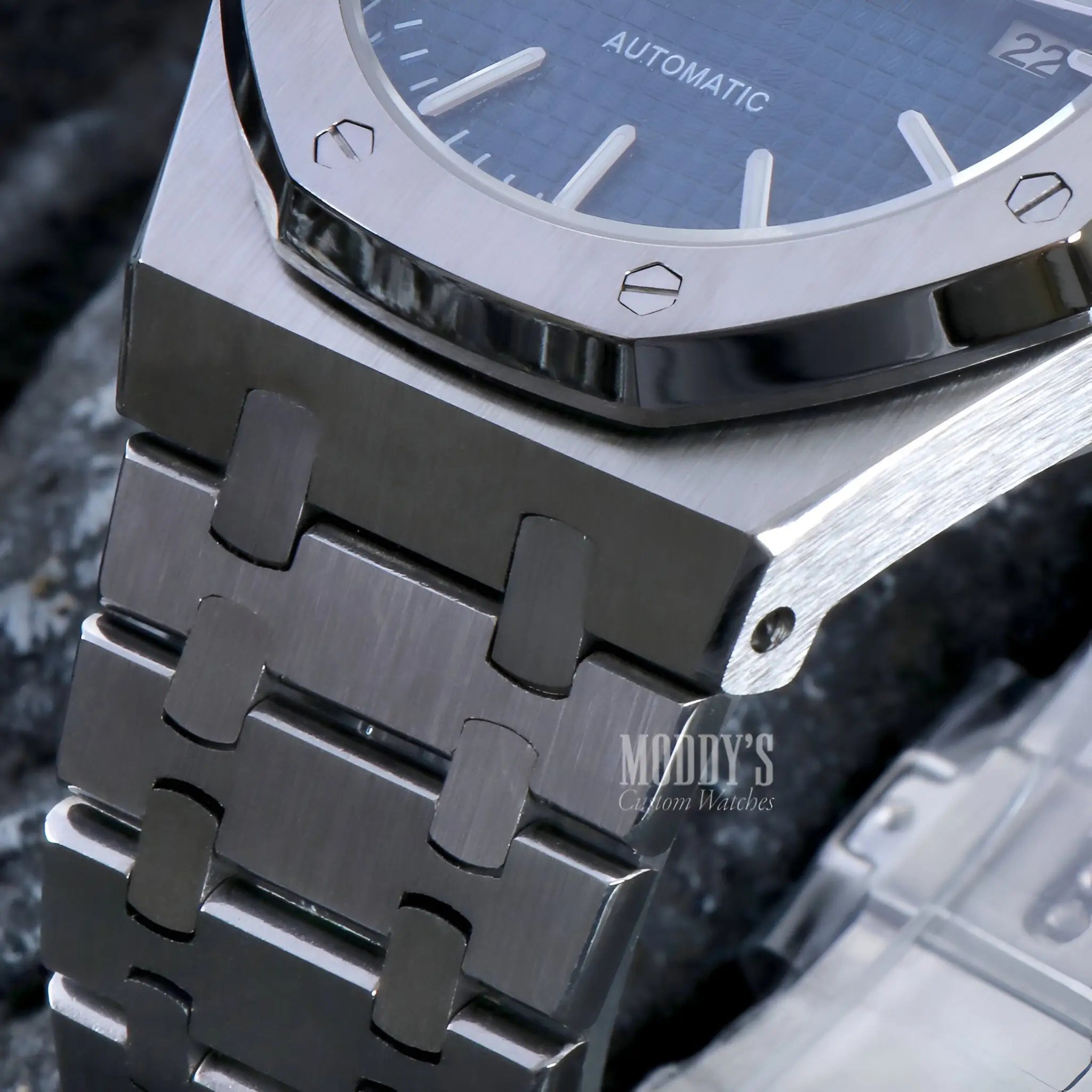 Royal Oak mod Seiko NH35 automatic watch with blue dial