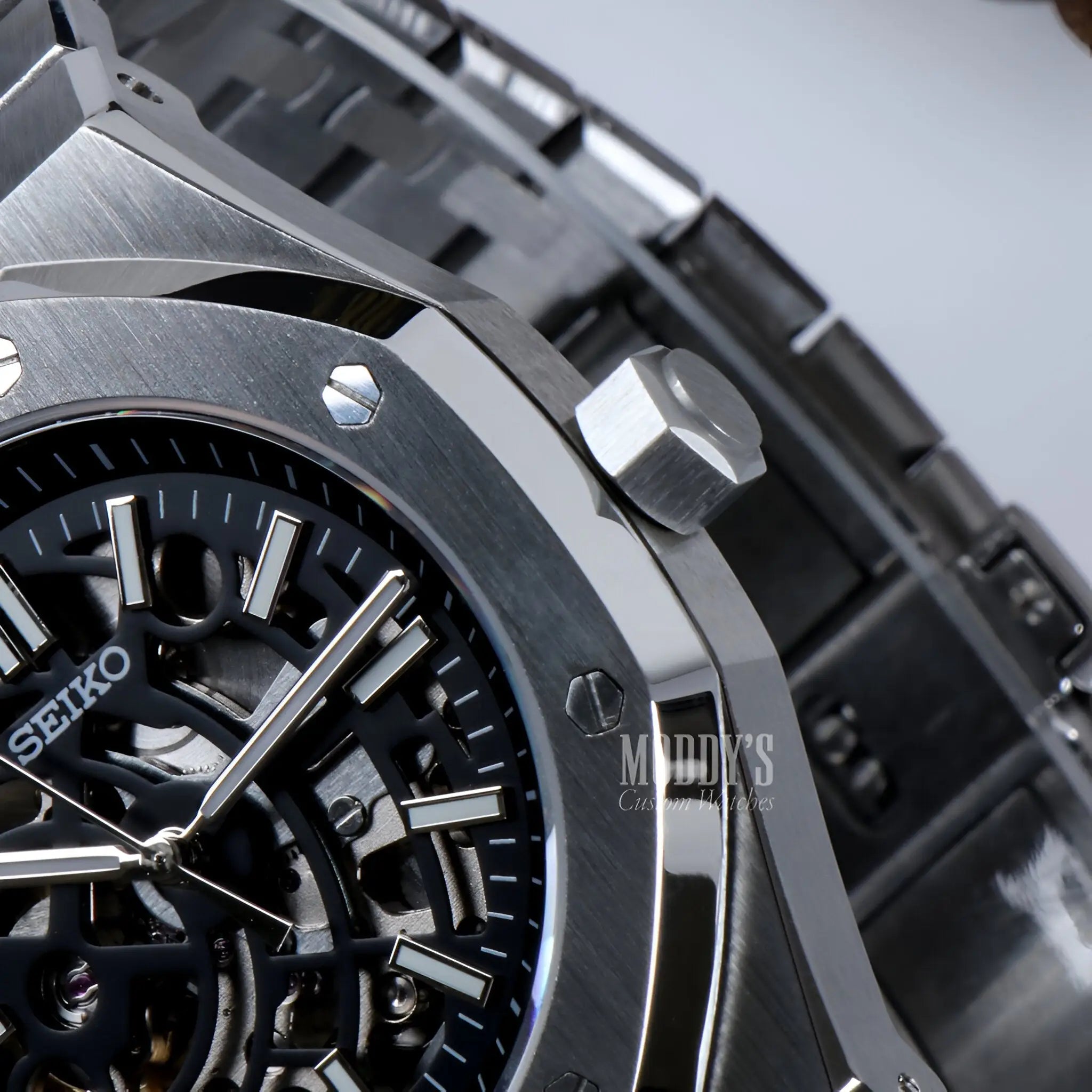 Seiko NH70 automatic Royal Oak chronograph watch with skeleton dial