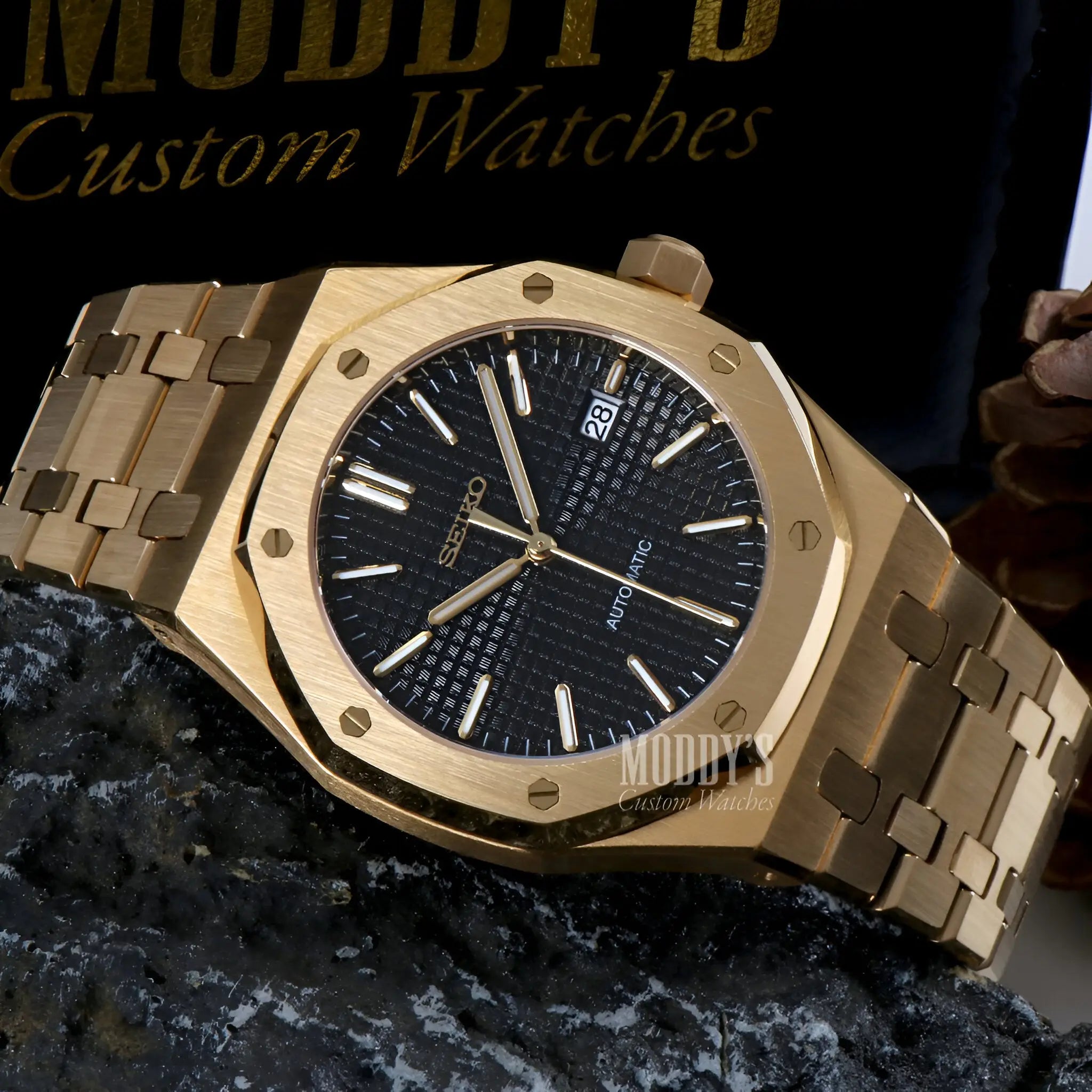 Gold Seiko NH35 Automatic Royal Oak Mod with Black Dial