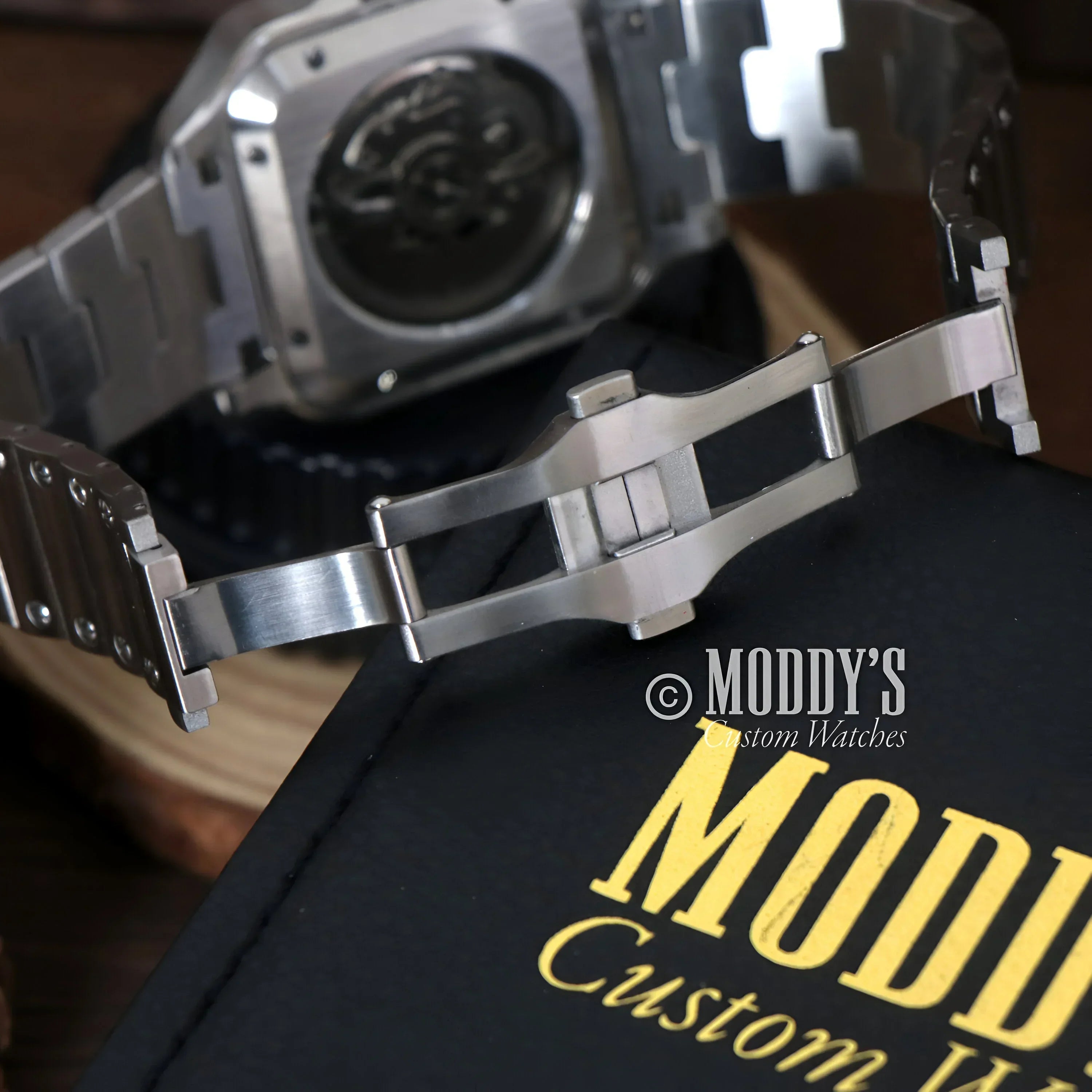 Silver metal watch clasp for Santeiko Arabic Fck with NH35 automatic movement