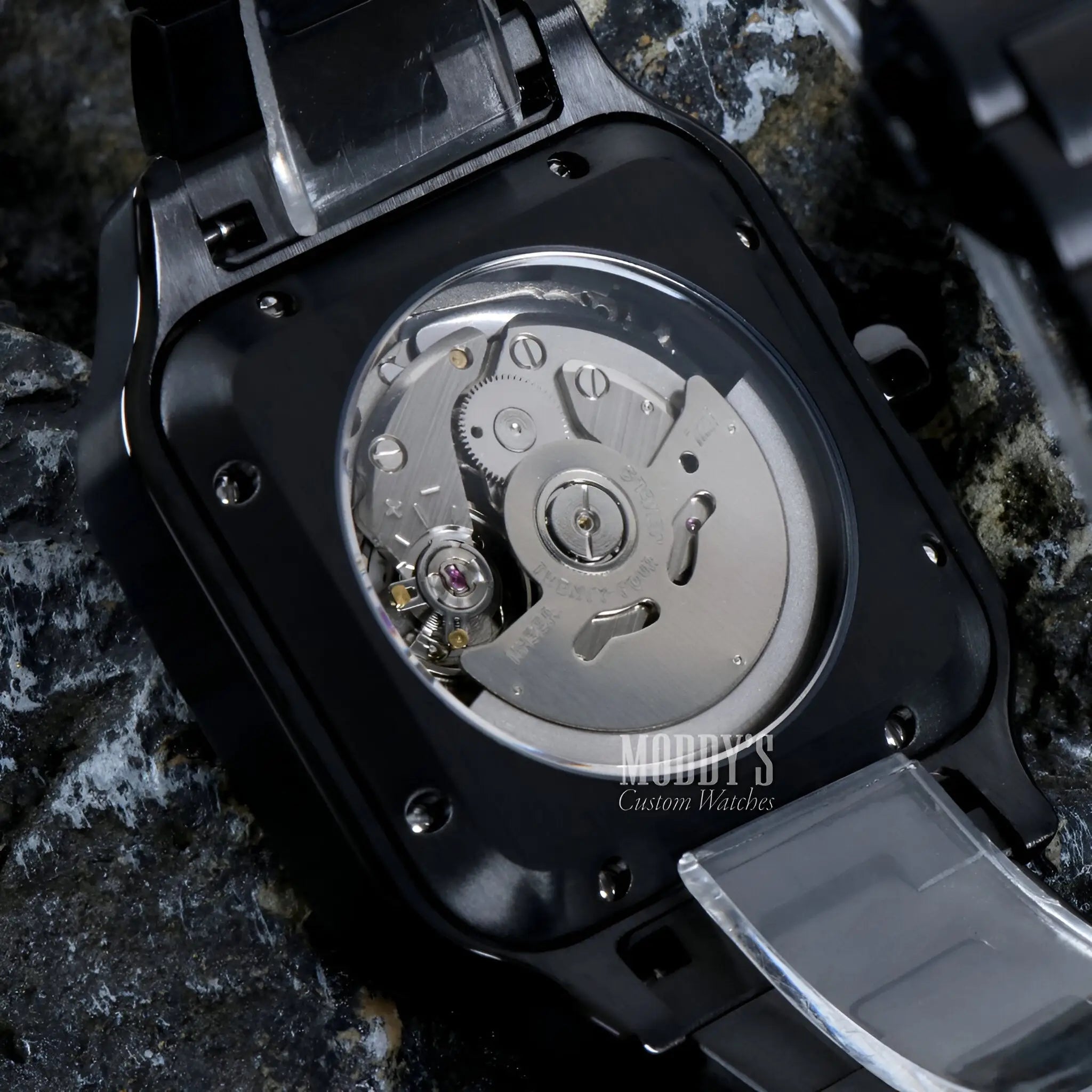 Santeiko Black Ghost Arabic Seiko mod watch with NH35 movement