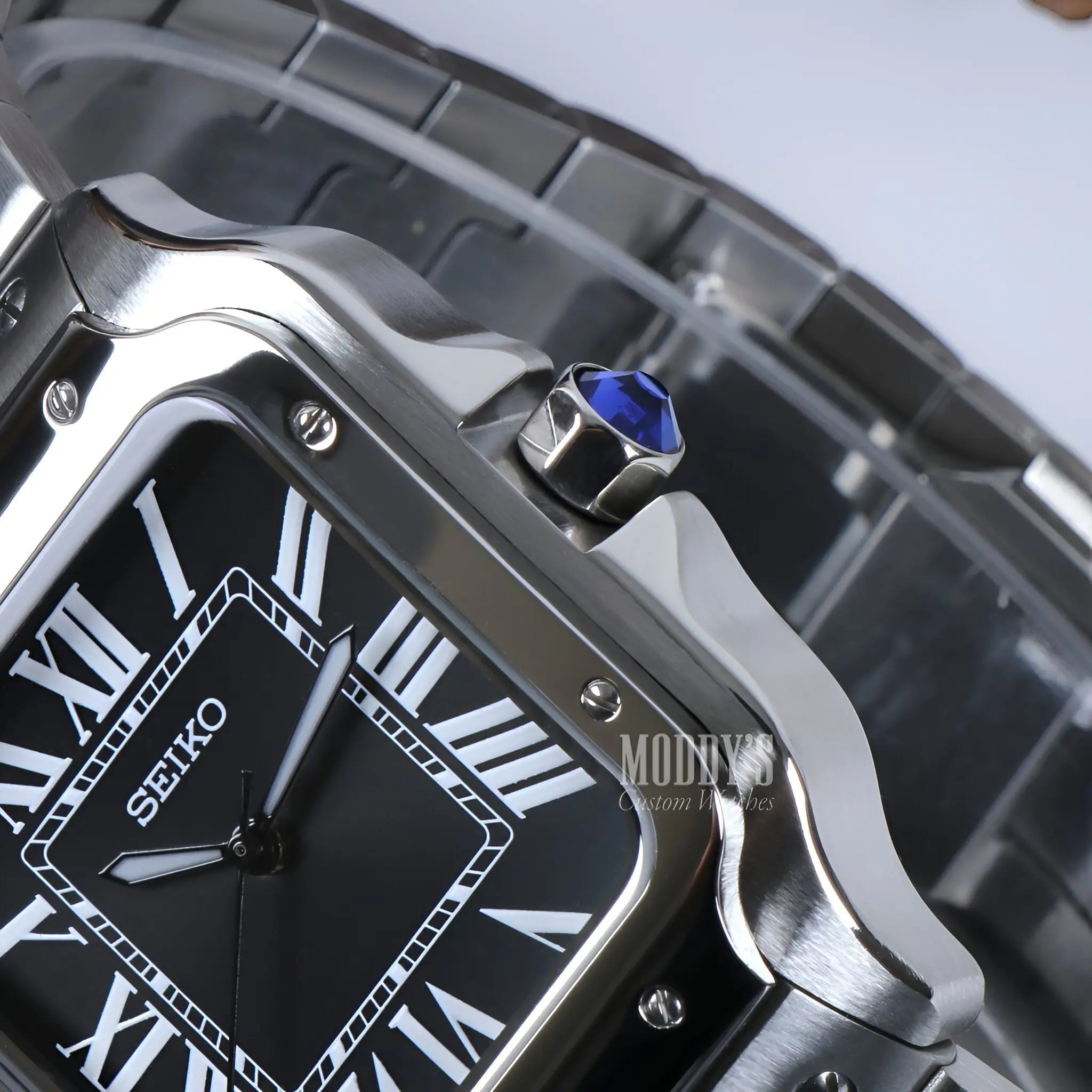 Seiko NH35 automatic black square watch with silver accents