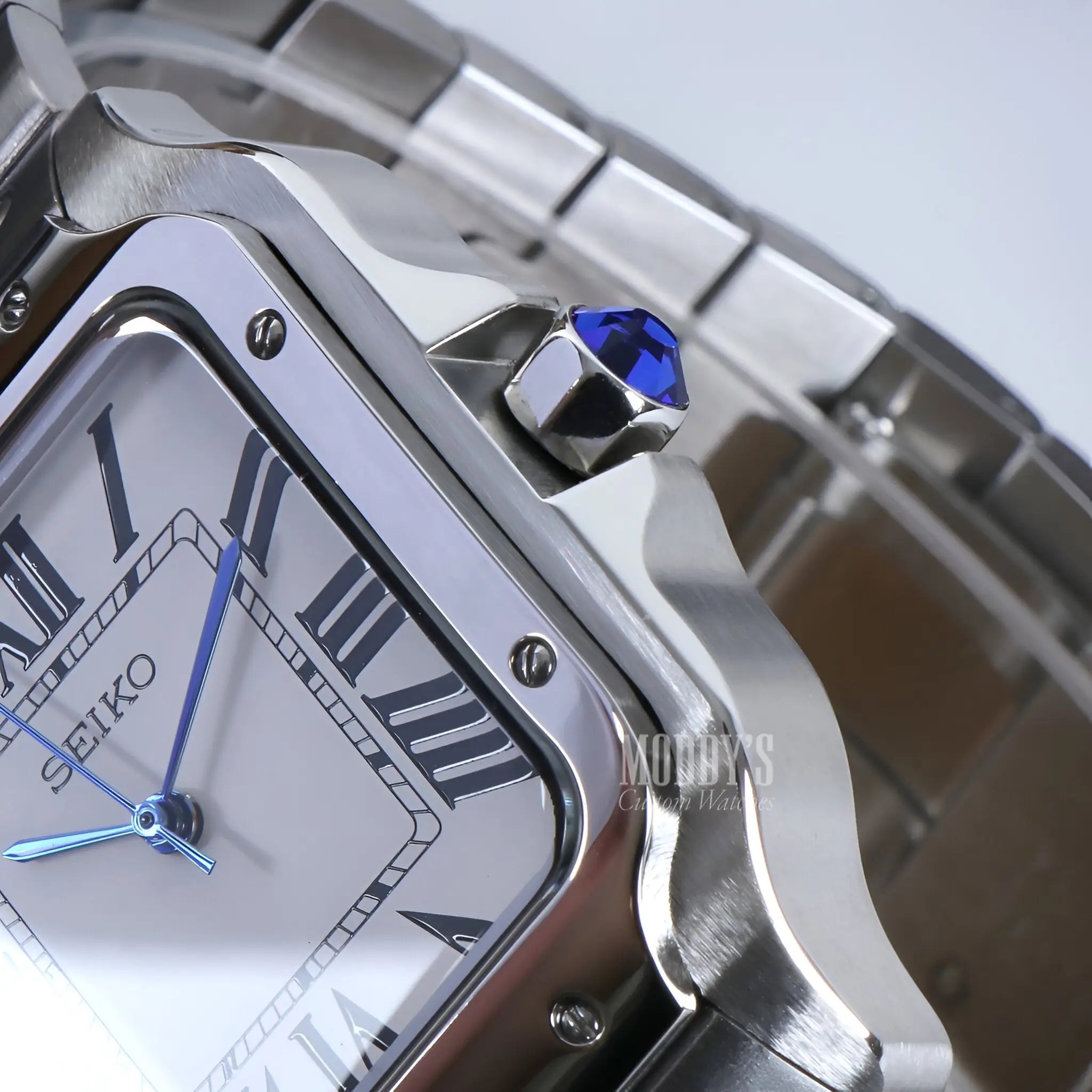 Silver Seiko NH35 automatic mod Santos watch with sapphire glass