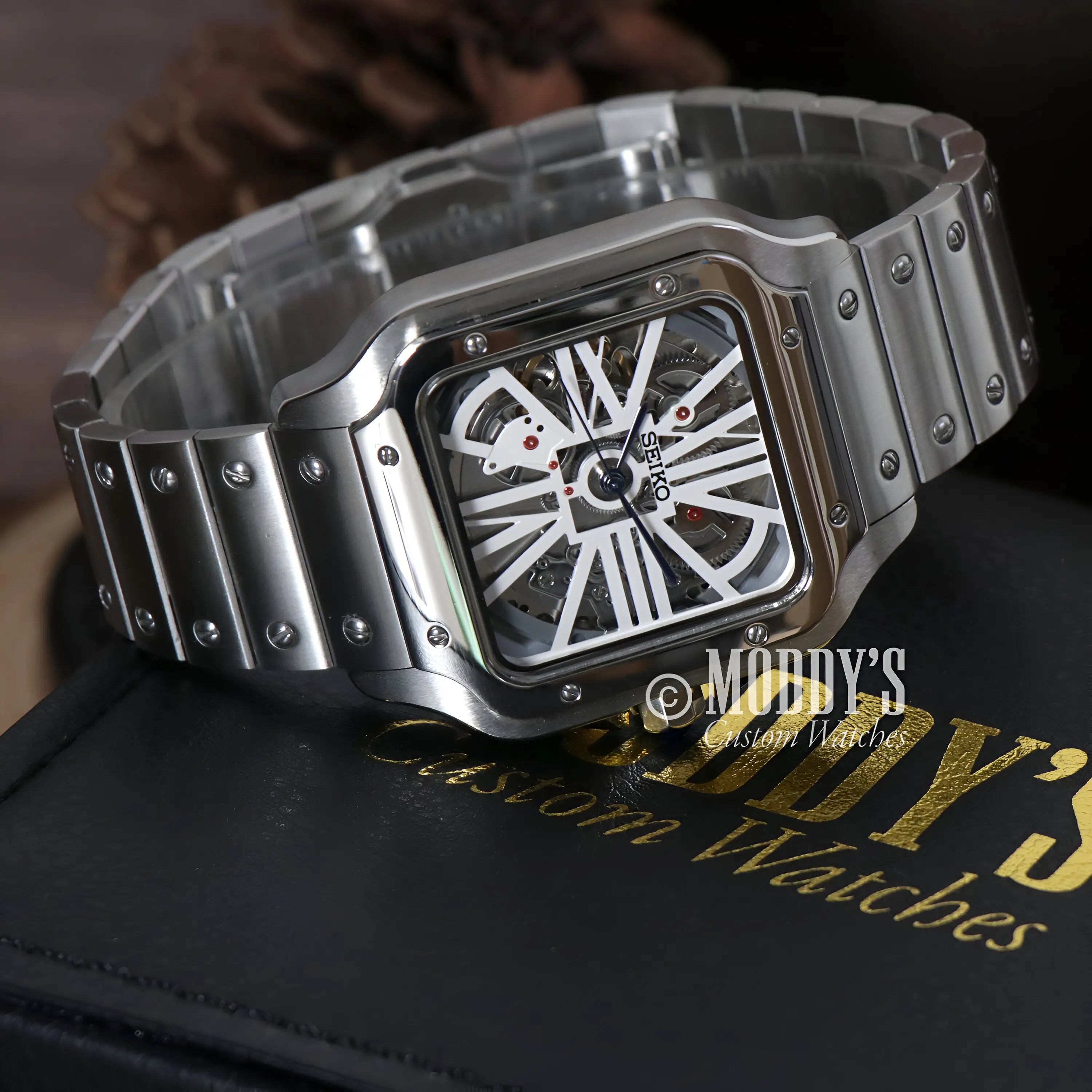 Santeiko White Skeleton Seiko mod Santos with NH70 movement