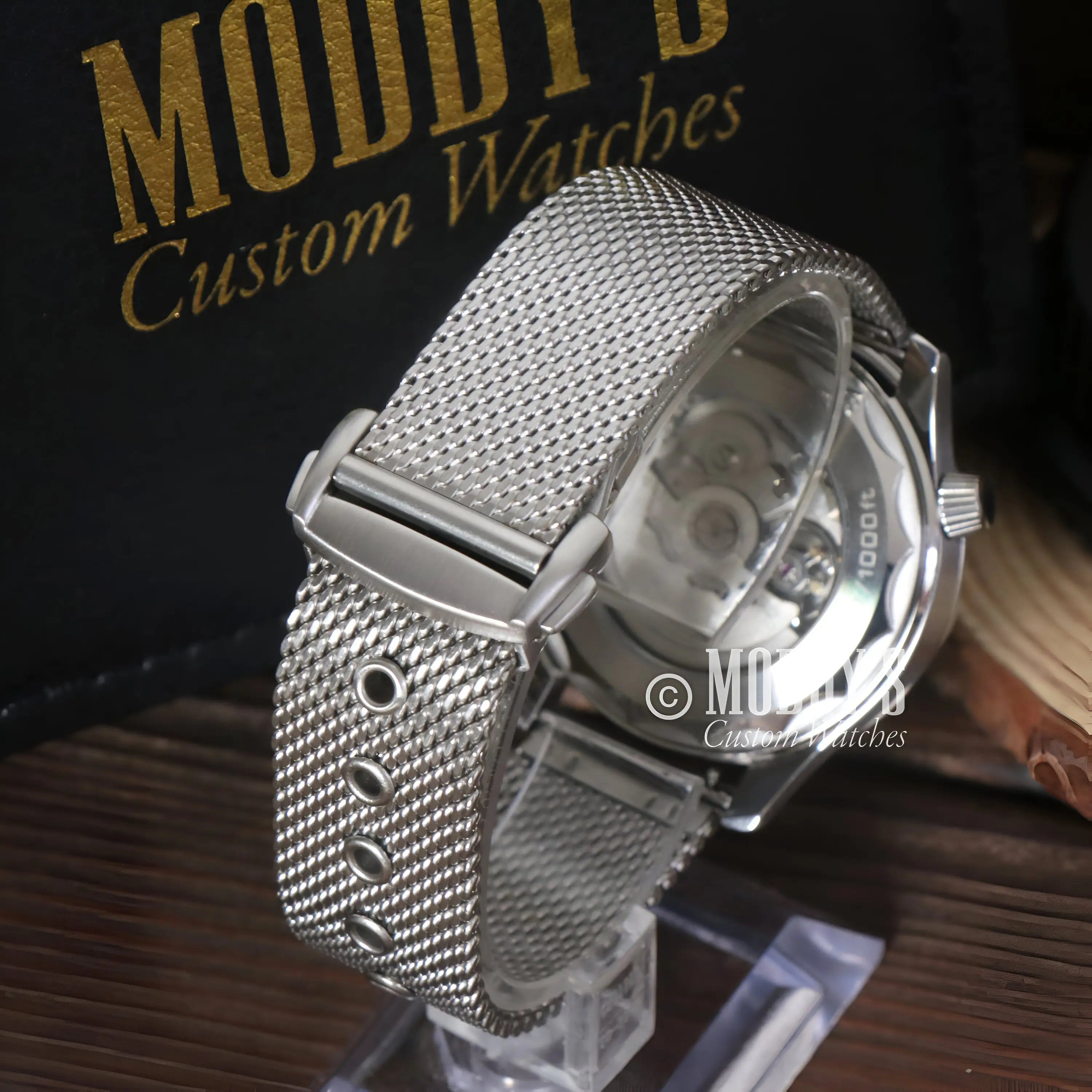 Seiko mod Seamaster silver mesh watch with NH35 automatic movement