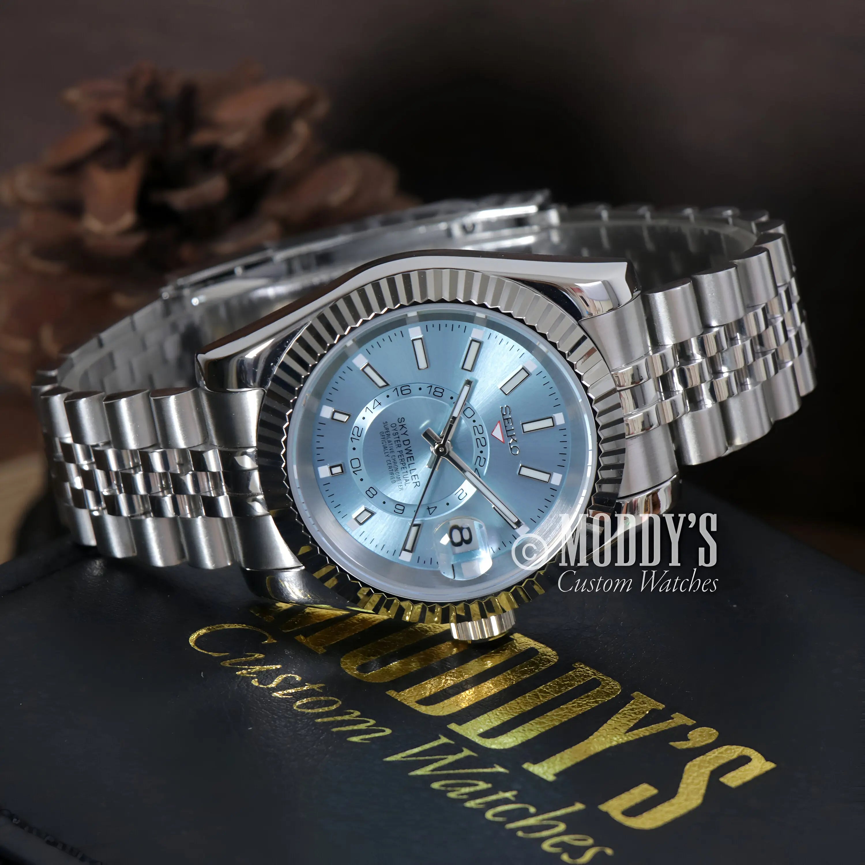 Seikojust Sky Dweller Ice Blue Rolex Datejust with 316L stainless steel watch