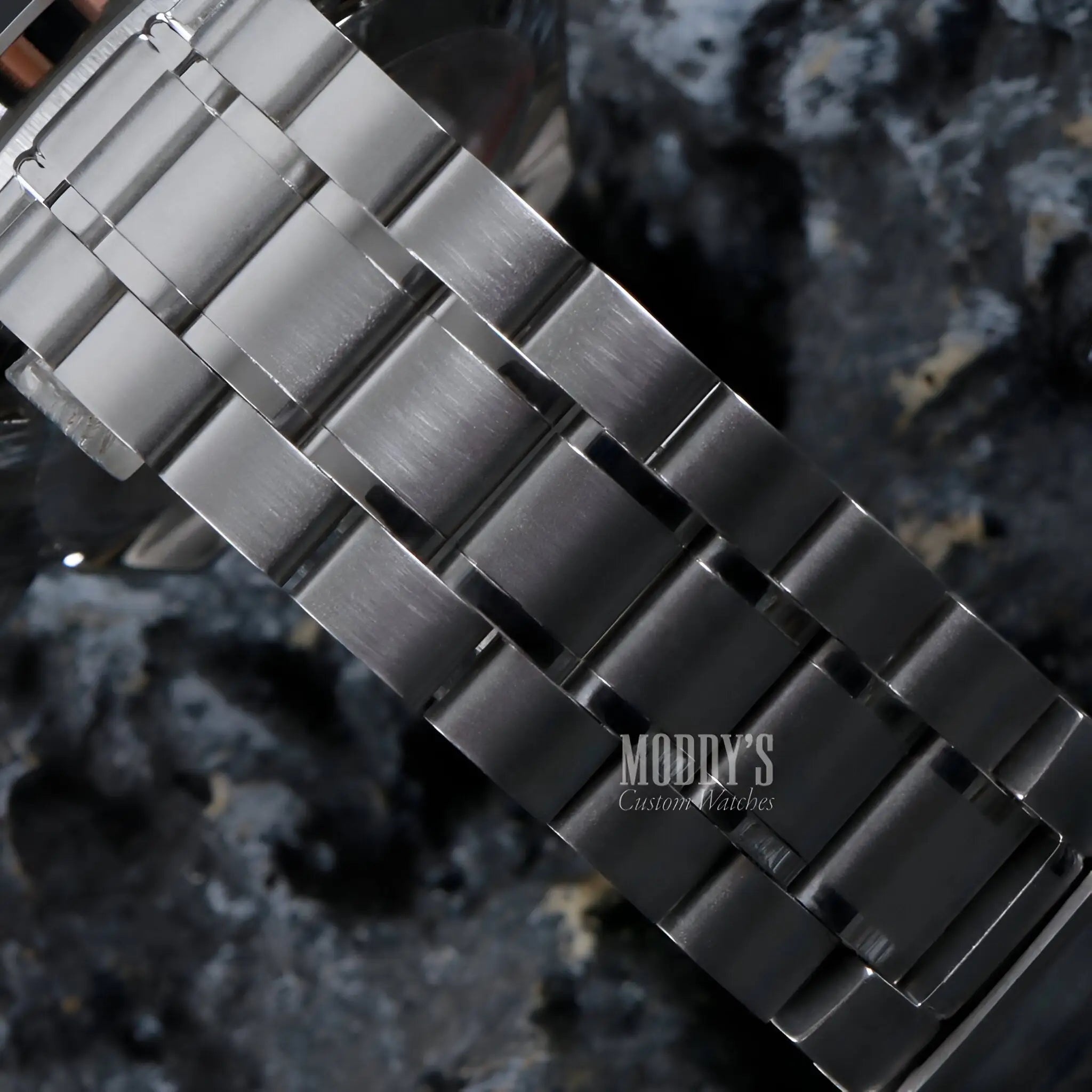 Seiko mod Speedmaster with stainless steel Rolex Oysterflex bracelet