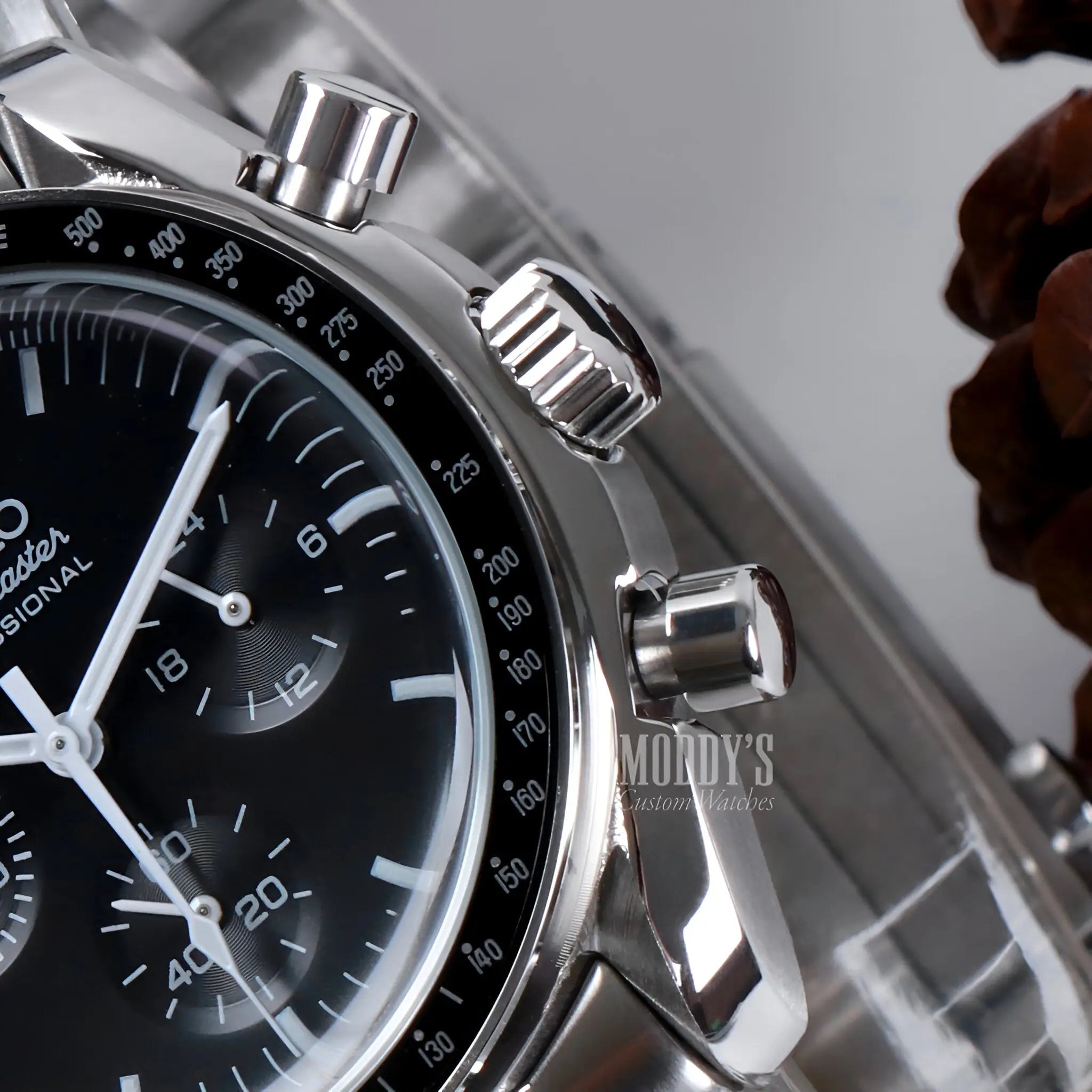 Black Seiko VK63 hybrid chronograph watch with stainless steel case